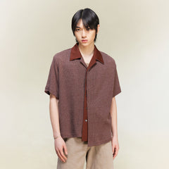ALVNG AR ANTS Contrast Collar Knitted Texture Half Shirt