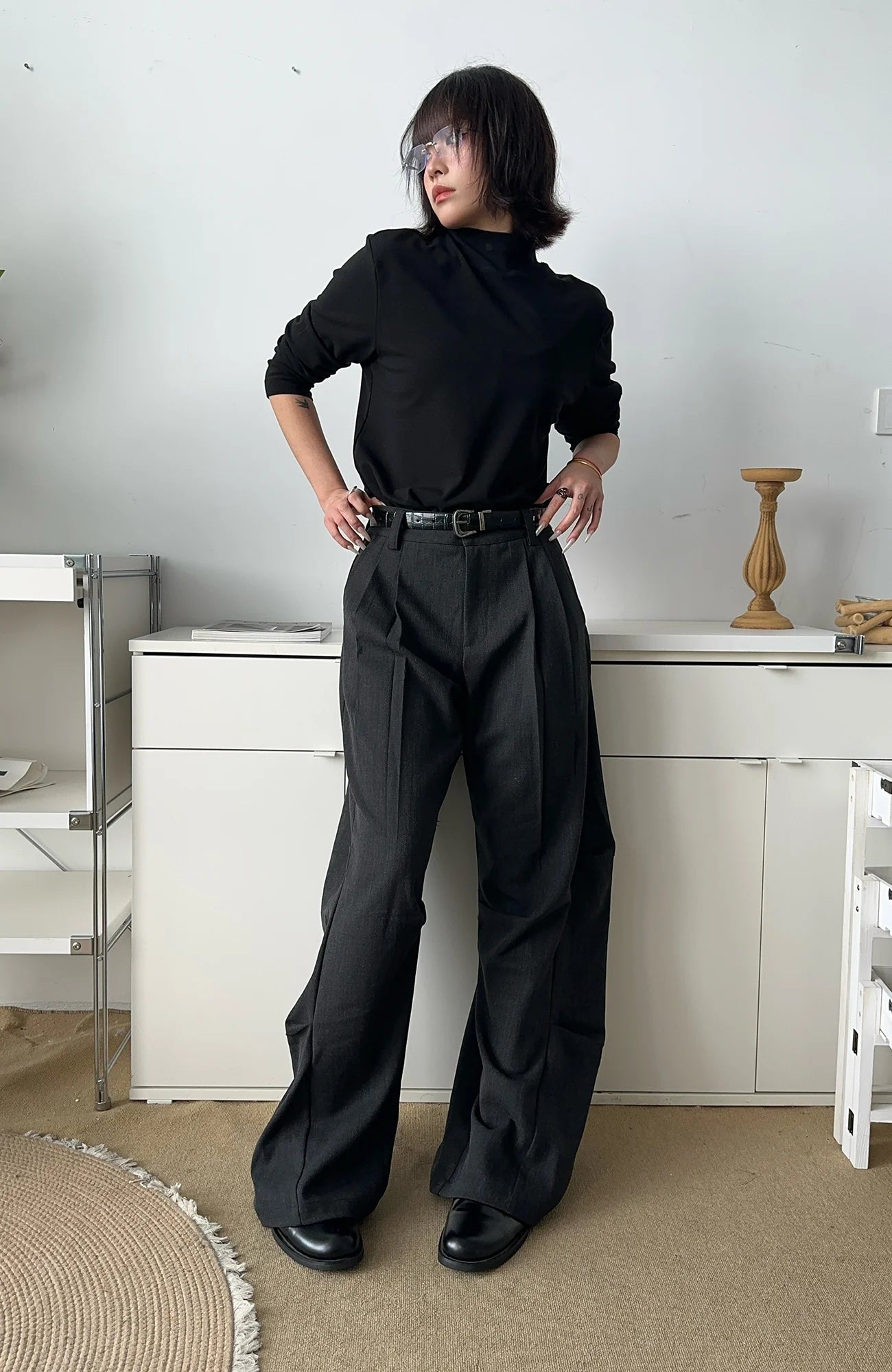 OKAYTHXBYE Geometric Multi-Pleated Trousers