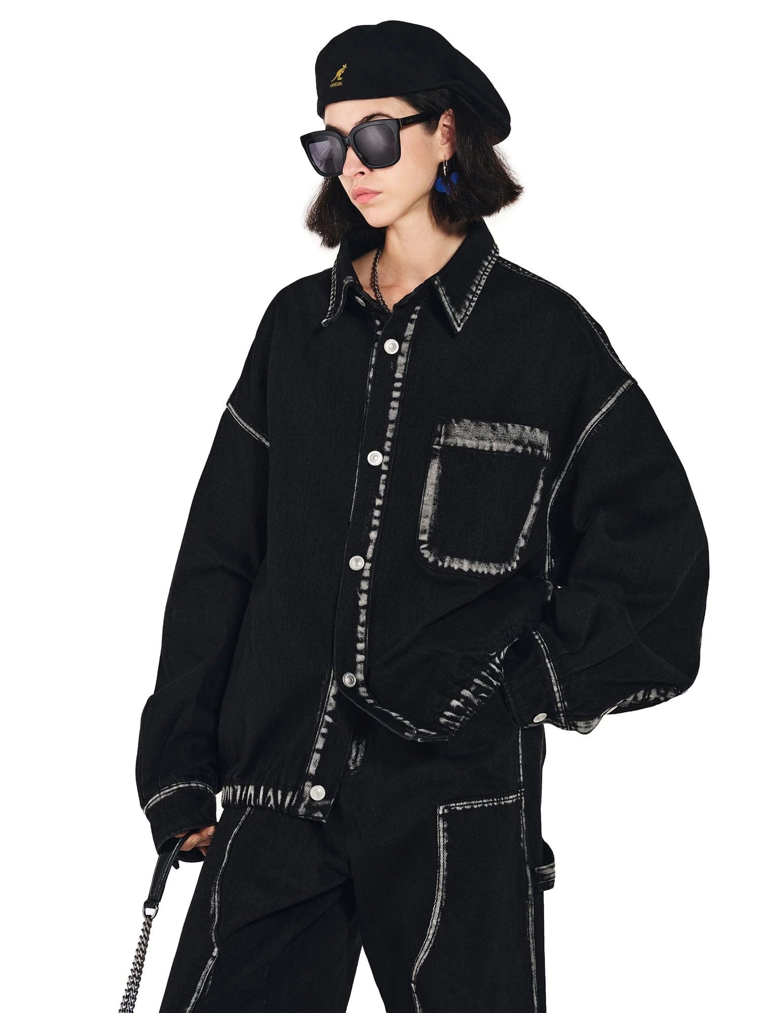 OVERLAPS Contrast Brushstroke Trim Denim Shirt