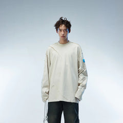 WHISTLEHUNTER Asymmetric Cut Logo Patched L/S Tee