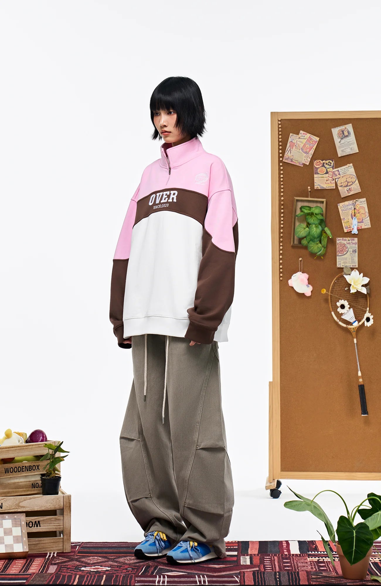 OVERLAPS Washed Drawstring Barrel-Leg Utility Pants