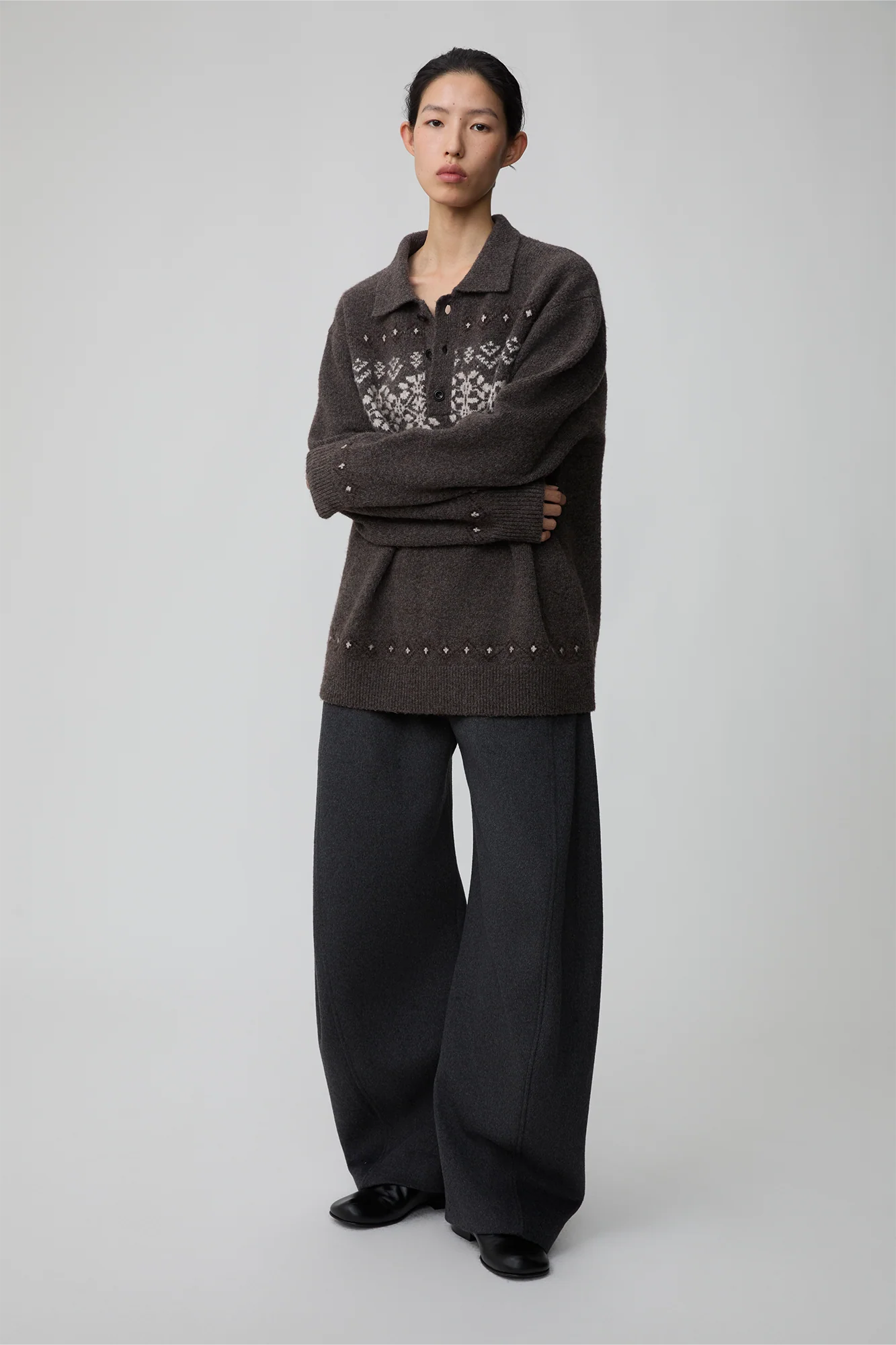 OPICLOTH Fair Isle Knit Polo Sweater