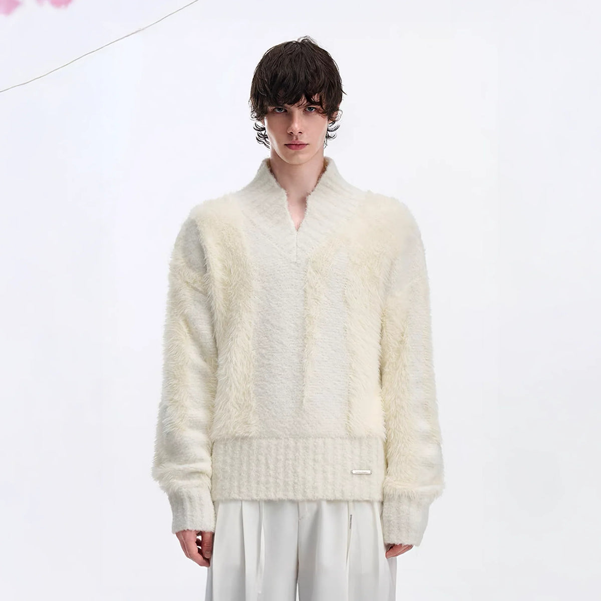 TIWILLTANG Fuzzy Faux-Mink Contrast Sweater