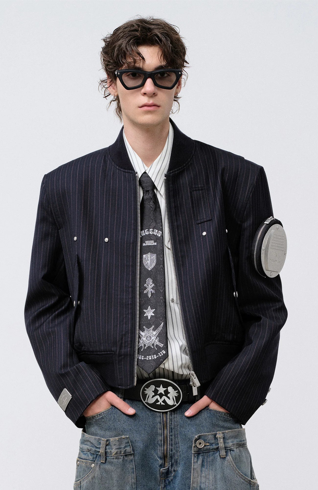 FACEONLAB Arm-Patched Bomber Jacket Navy