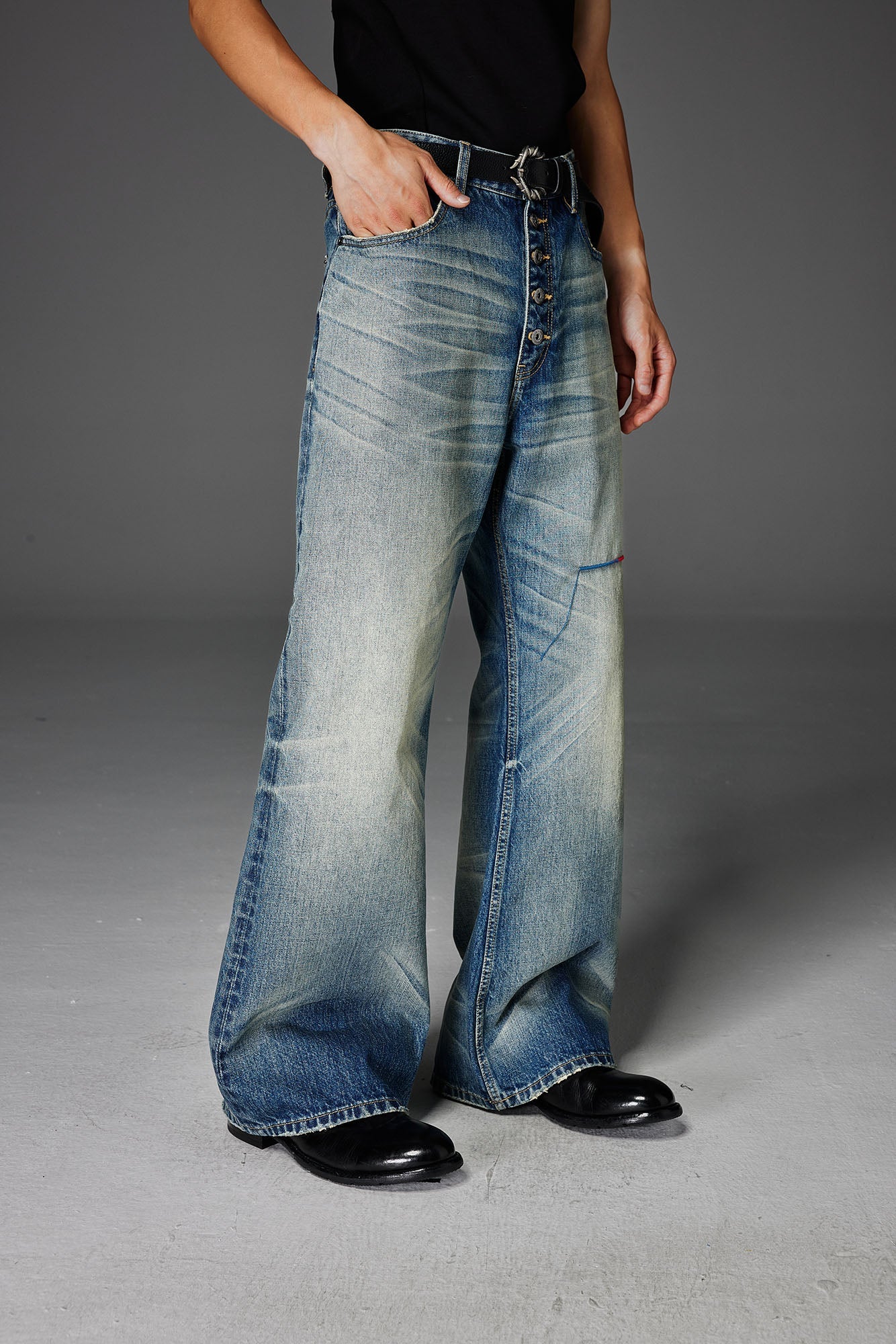 CATSSTAC Whisker Washed Button-Up Jeans