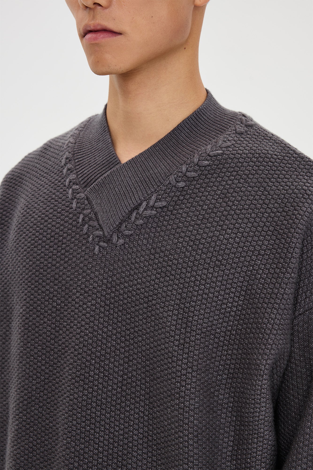 CATSSTAC Wheat-Weave V-Neck Oversized Sweater