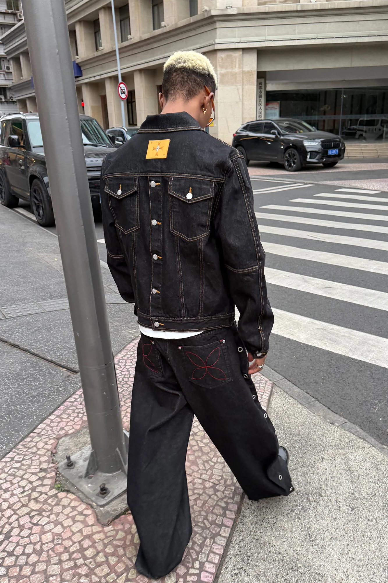 STEEPC Reversed-Panel Raw Denim Cropped Jacket