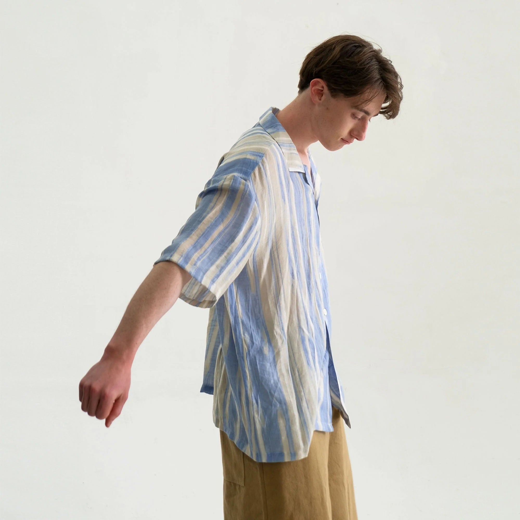 WIID Contrast Stripe Tencel Cuban Half Shirt