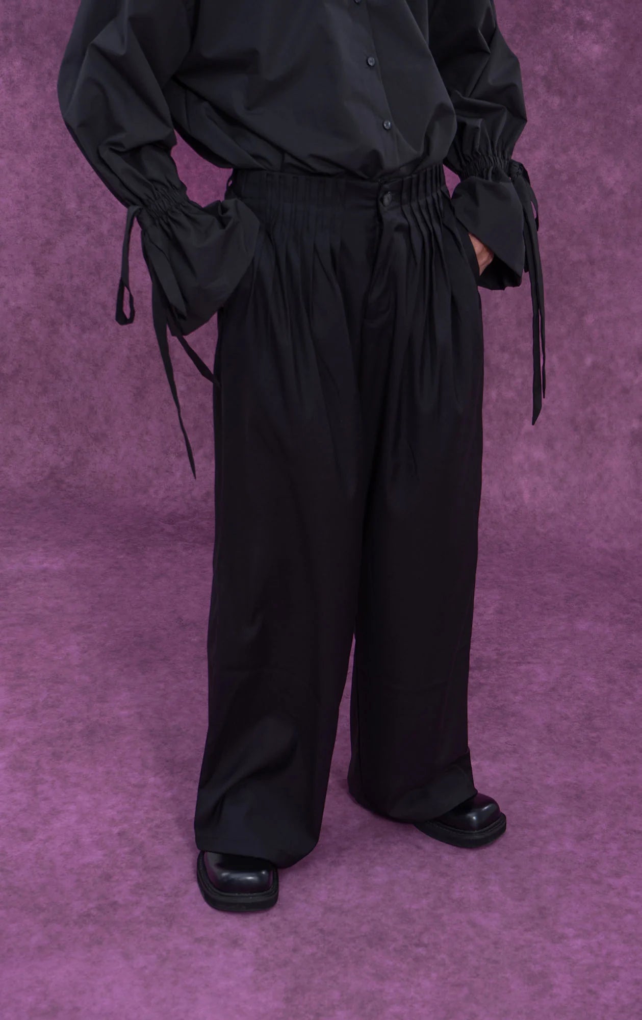 CLP Pleated Waist Structured Wide-Leg Pants