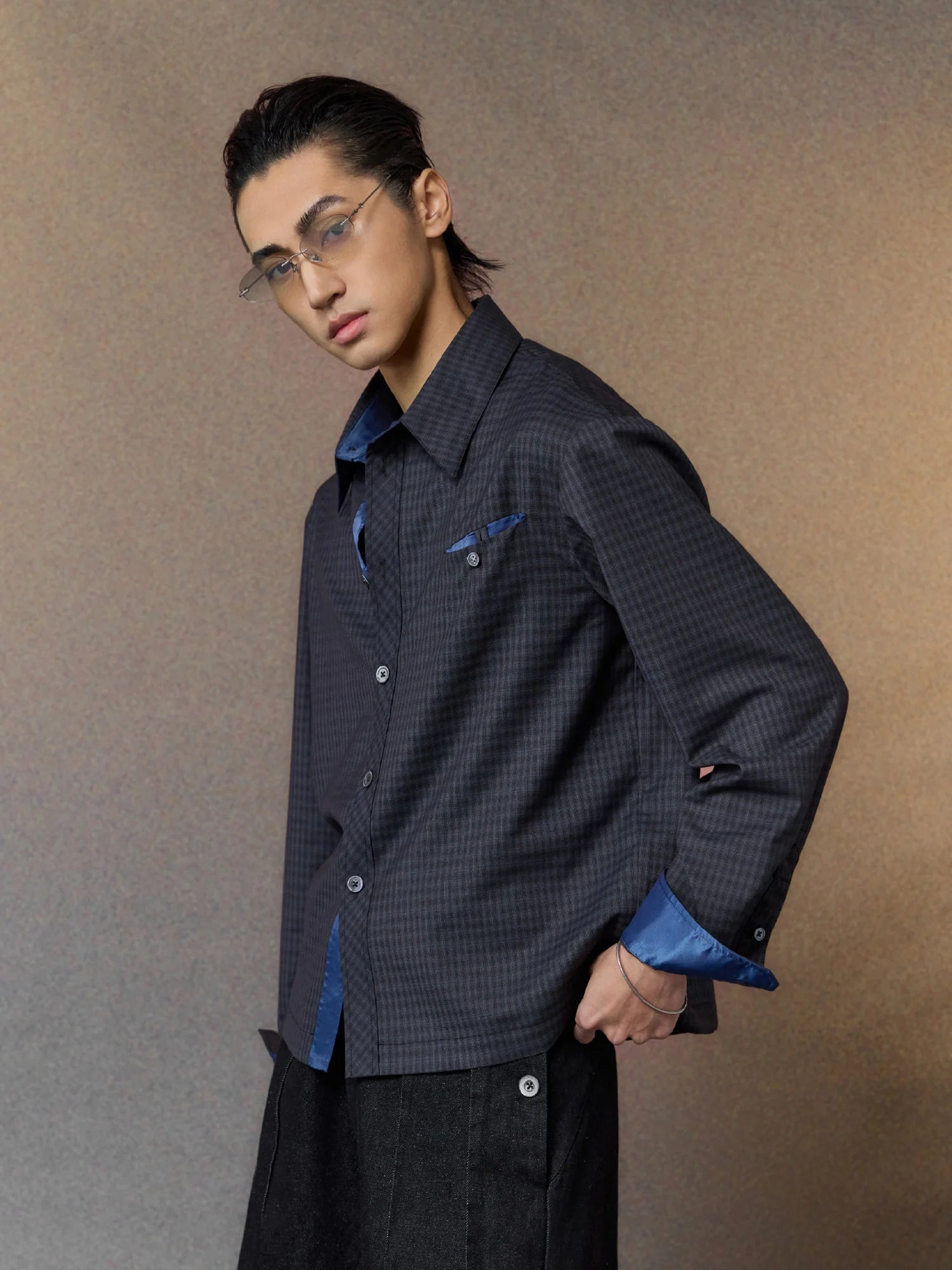 ALVNG AR ANTS Gloss Contrast Trim Check Shirt