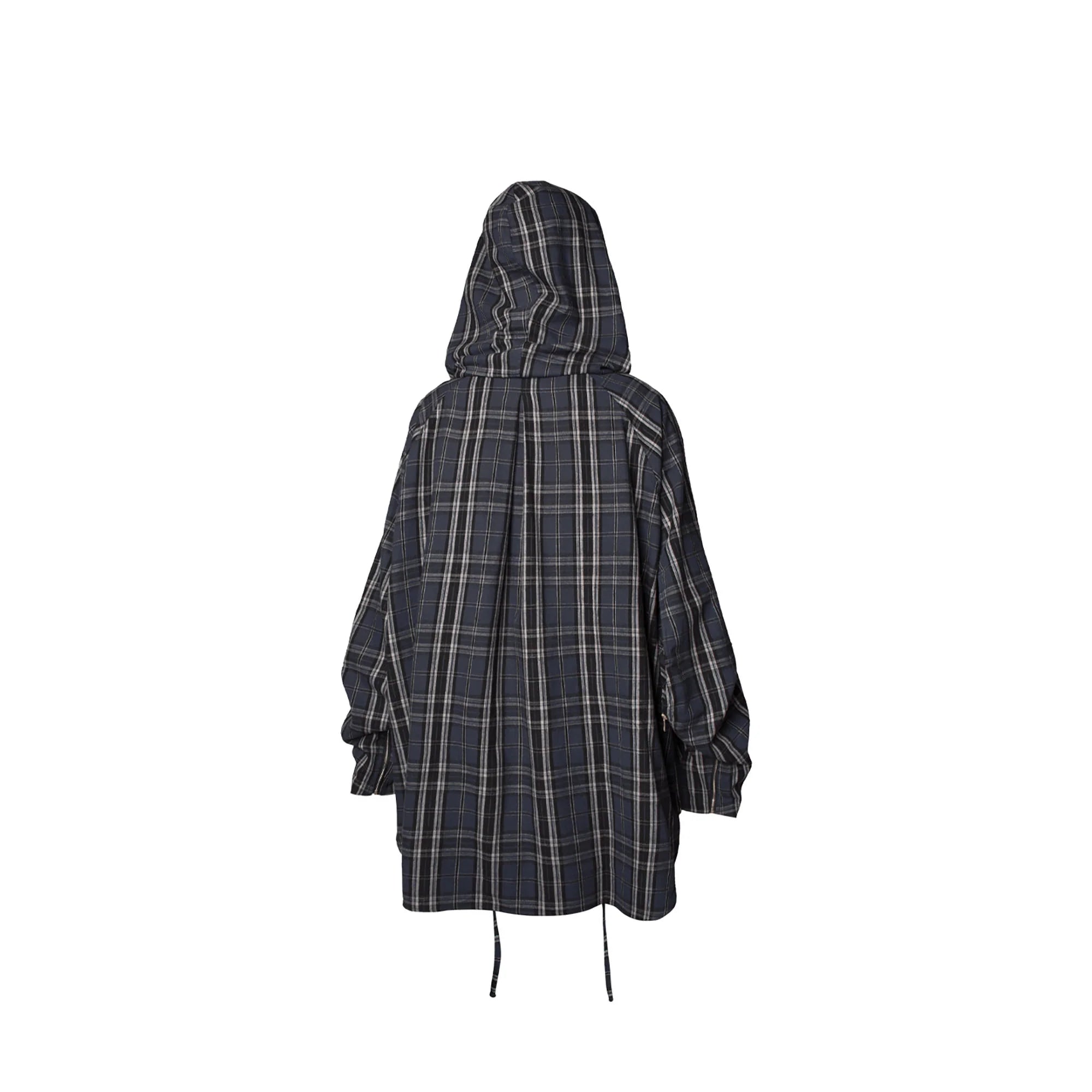 RELABEL Detachable Hood Multi-Zip Plaid Oversized Shirt