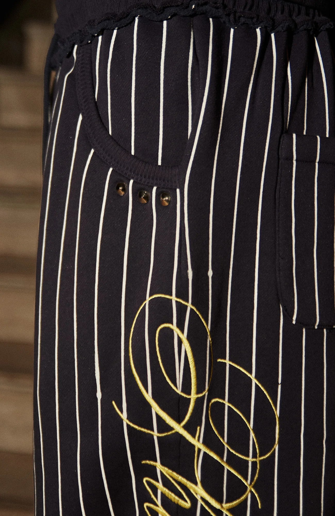 PHANTOMHUNTER Stripe Embroidered Studded Pants