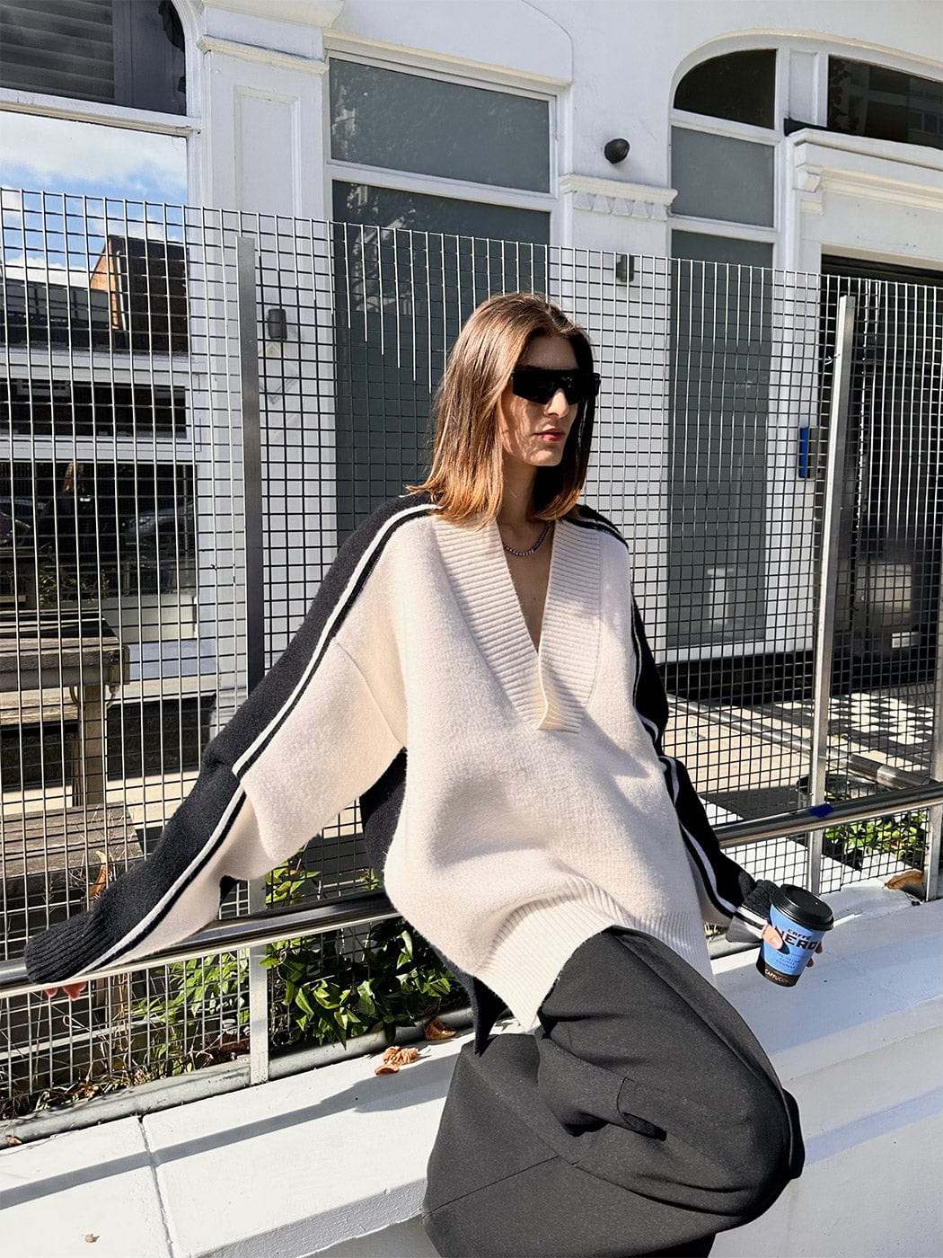 SOURPLUM Modern Spliced V-Neck Sweater