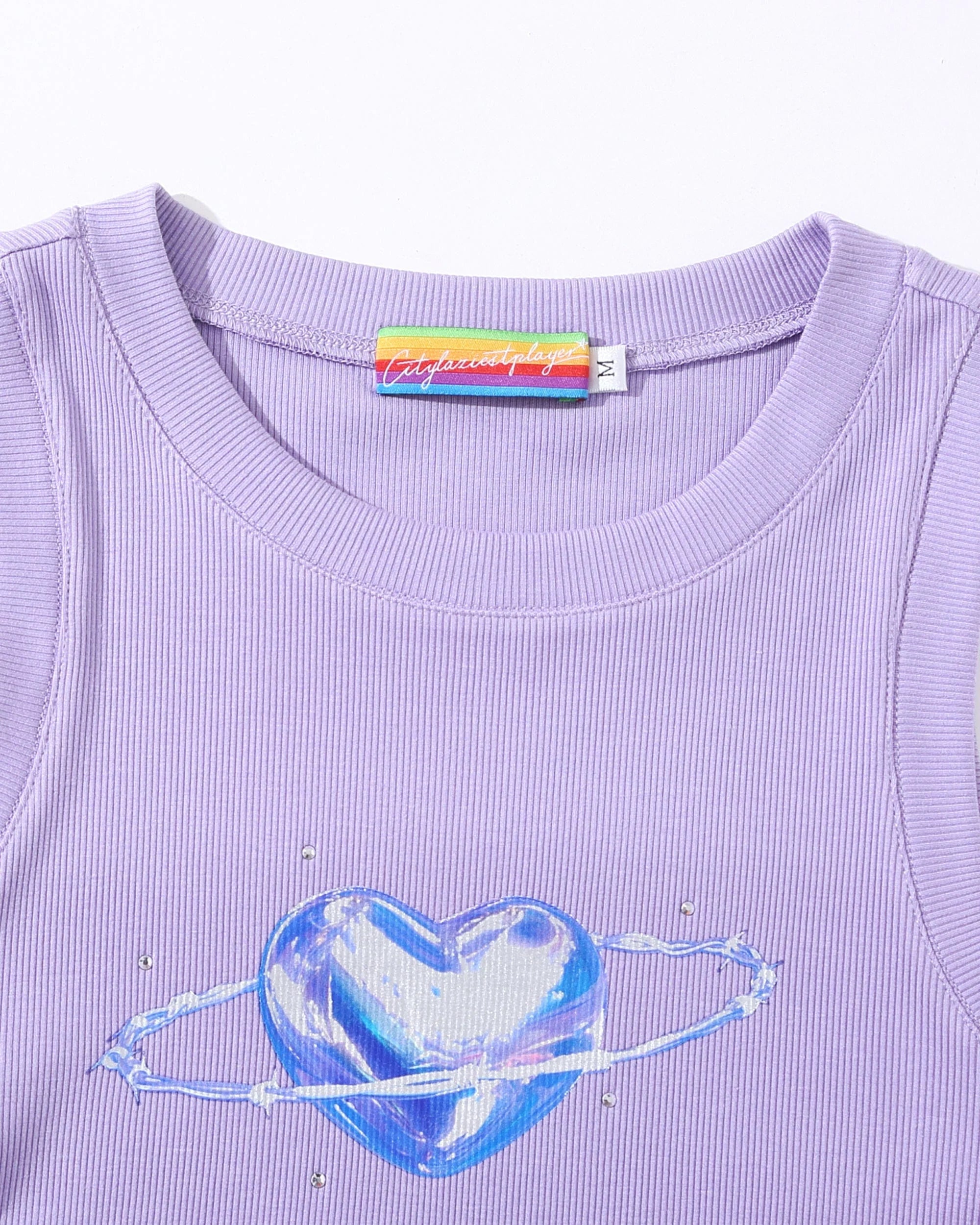 CLP Metallic Heart Slim Hollowed Tank Top Purple