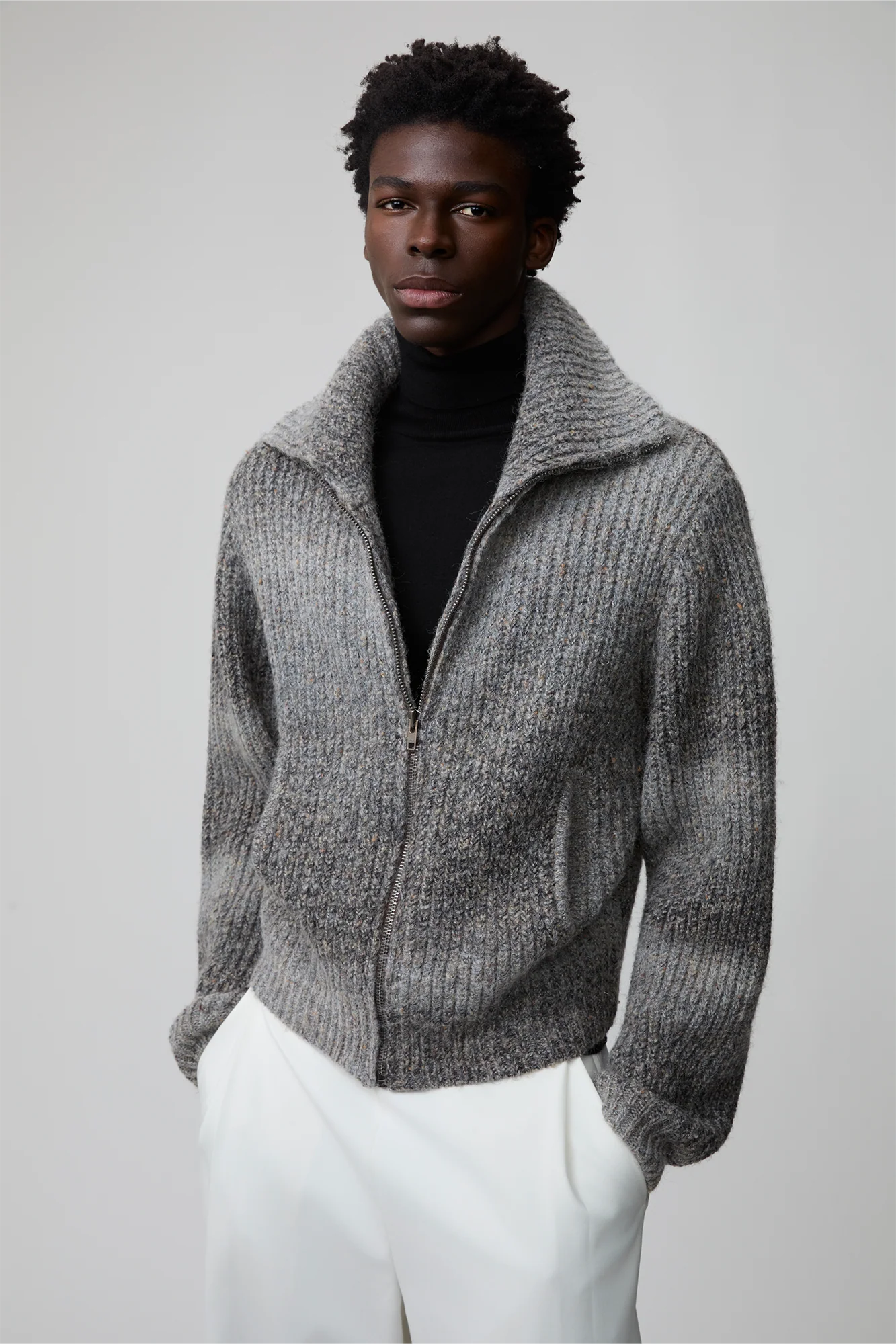 OPICLOTH Gradient Oversized Knit Zip-Up Cardigan