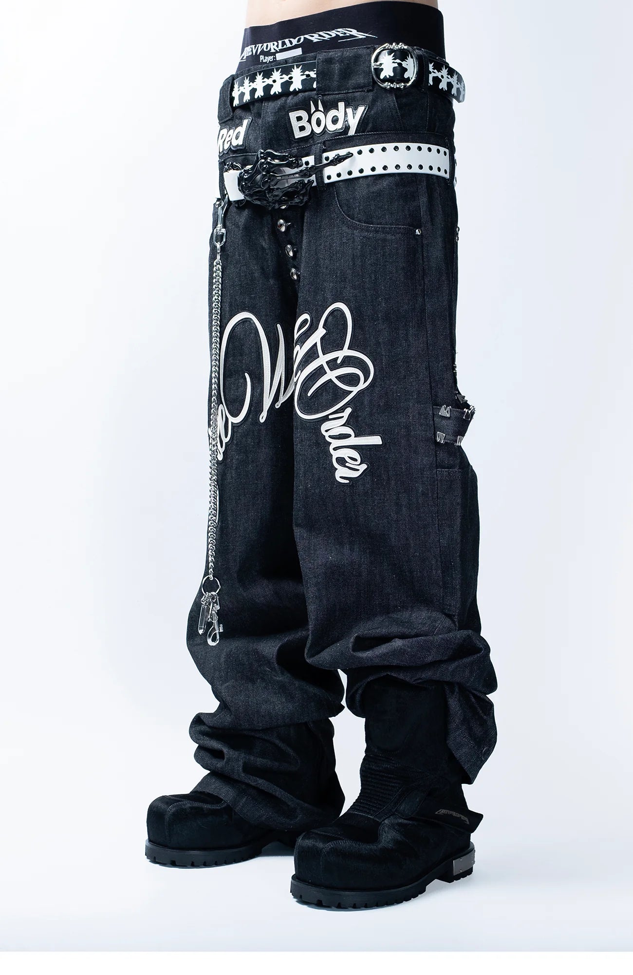 FVVO Skeleton Hand & Spikes Leather Belt