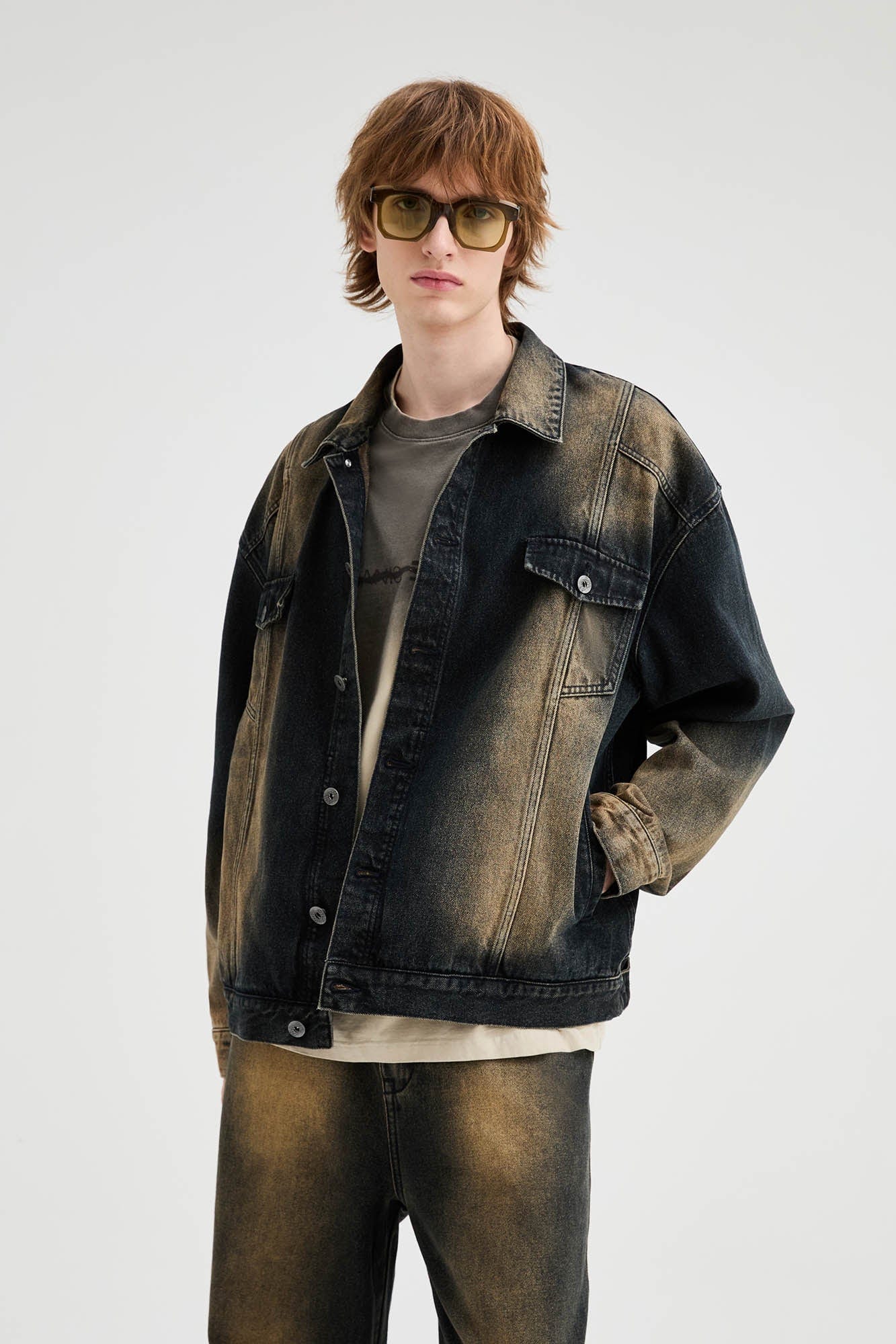 ORGANIC EMOTION Faded Spliced Pocket Denim Jacket
