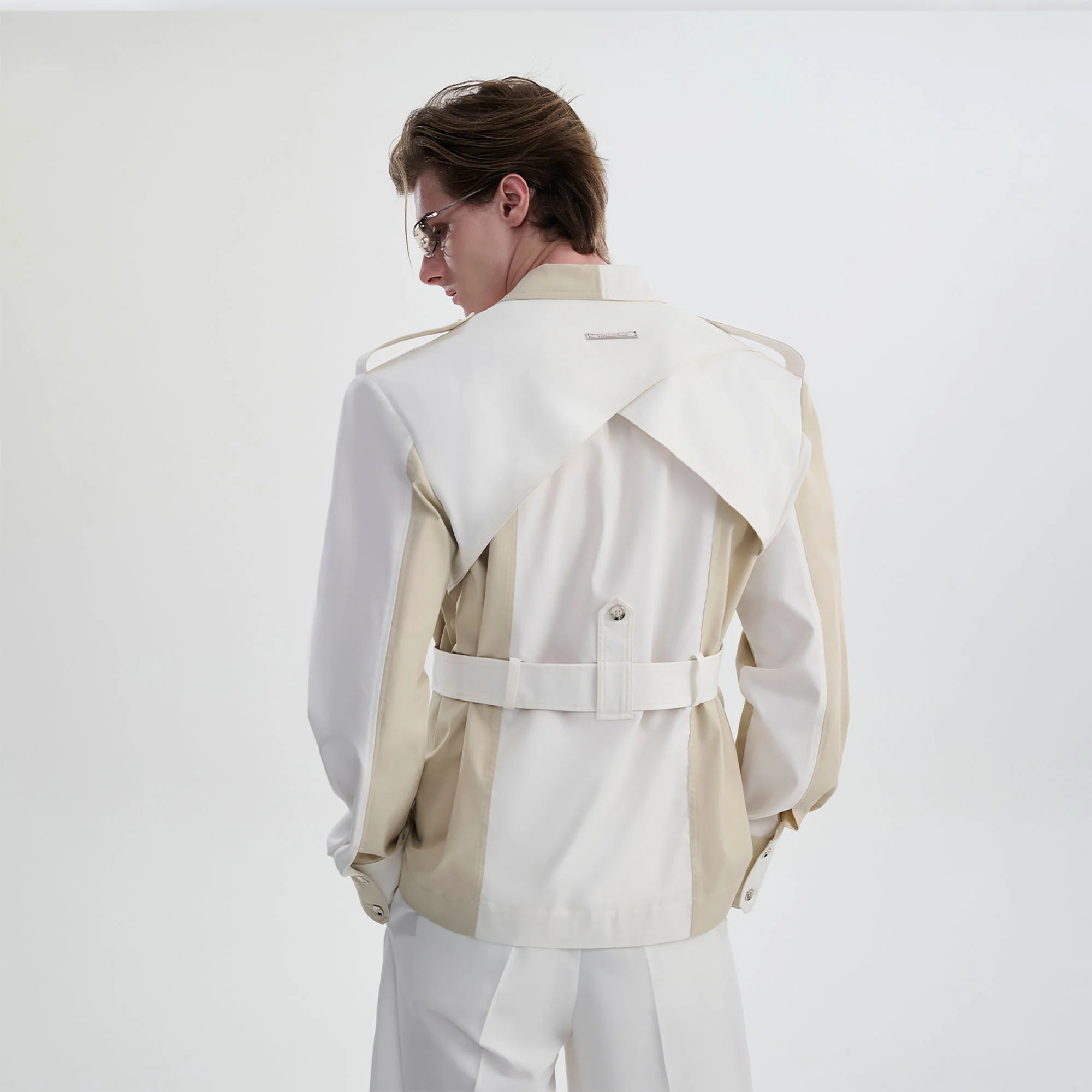 TIWILLTANG Contrast Deconstructed Belted Zip-Up Shirt