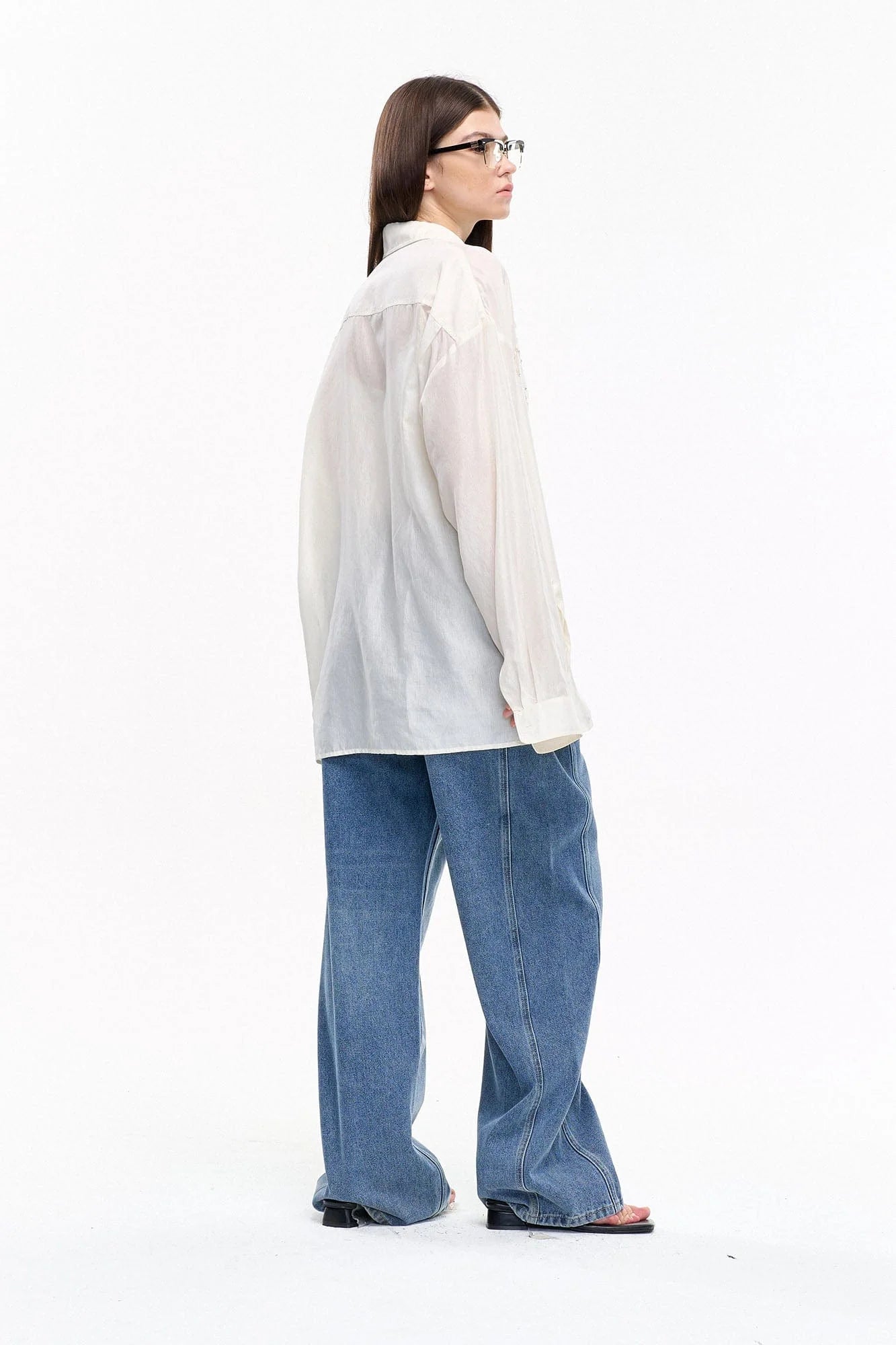 LEONSENSE Firework Embroidered Sequin Sheer Tencel Shirt