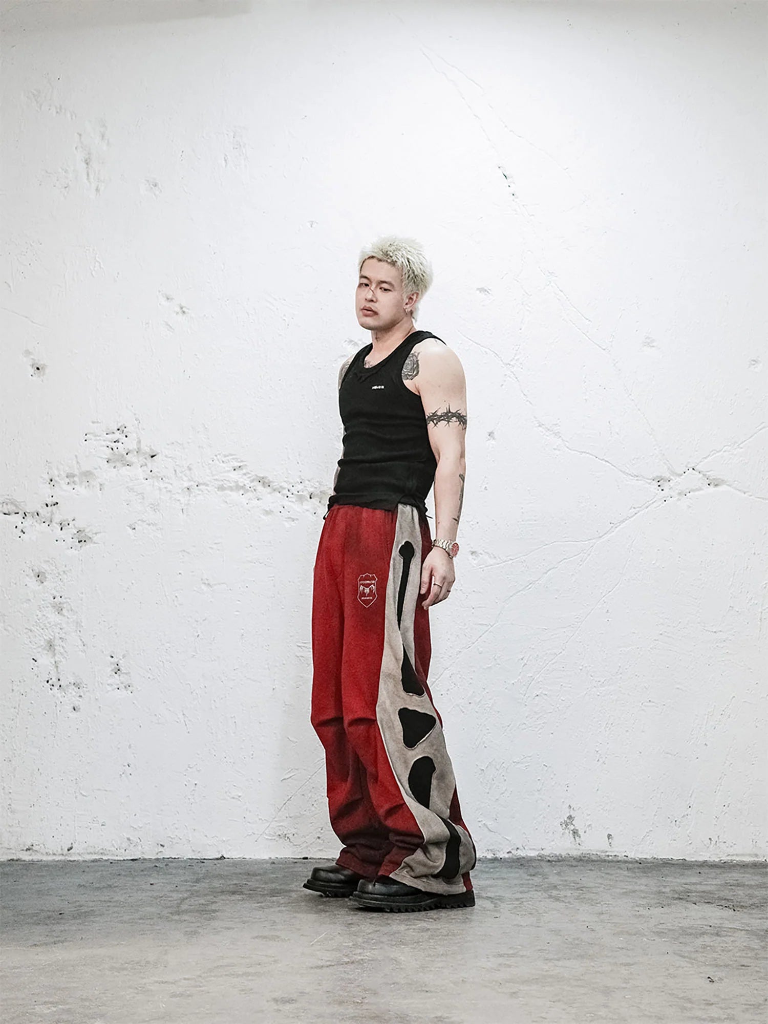 UNDERWATER Skeleton Distressed Contrast Panel Sweatpants