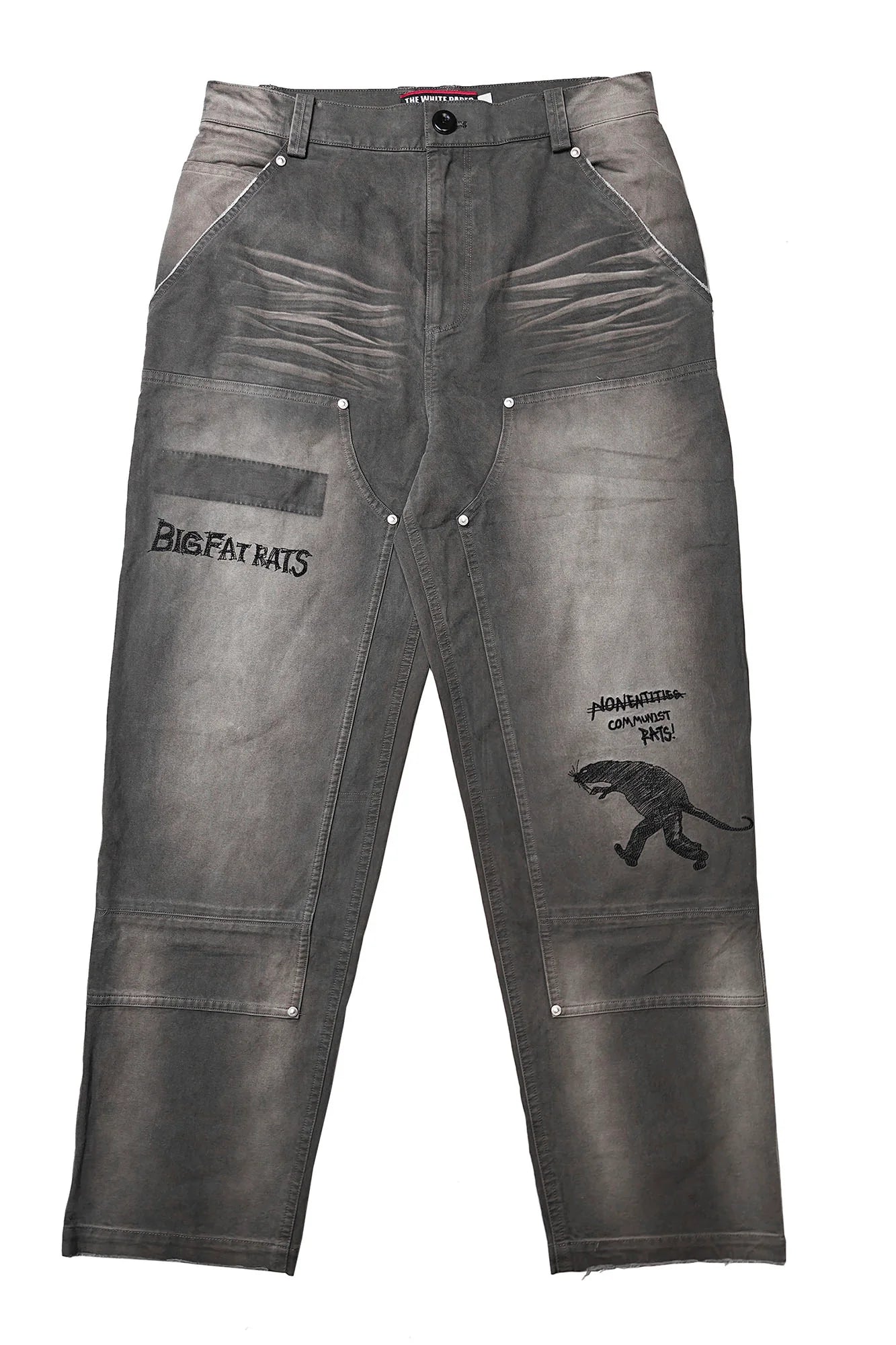 FACEONLAB Distressed Washed Double-Knee Pants