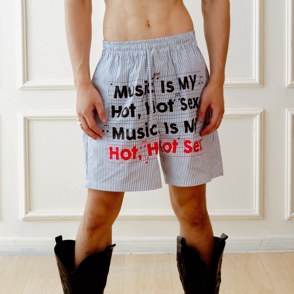 KADAKADA Stripe Slogan Graphic Lounge Shorts
