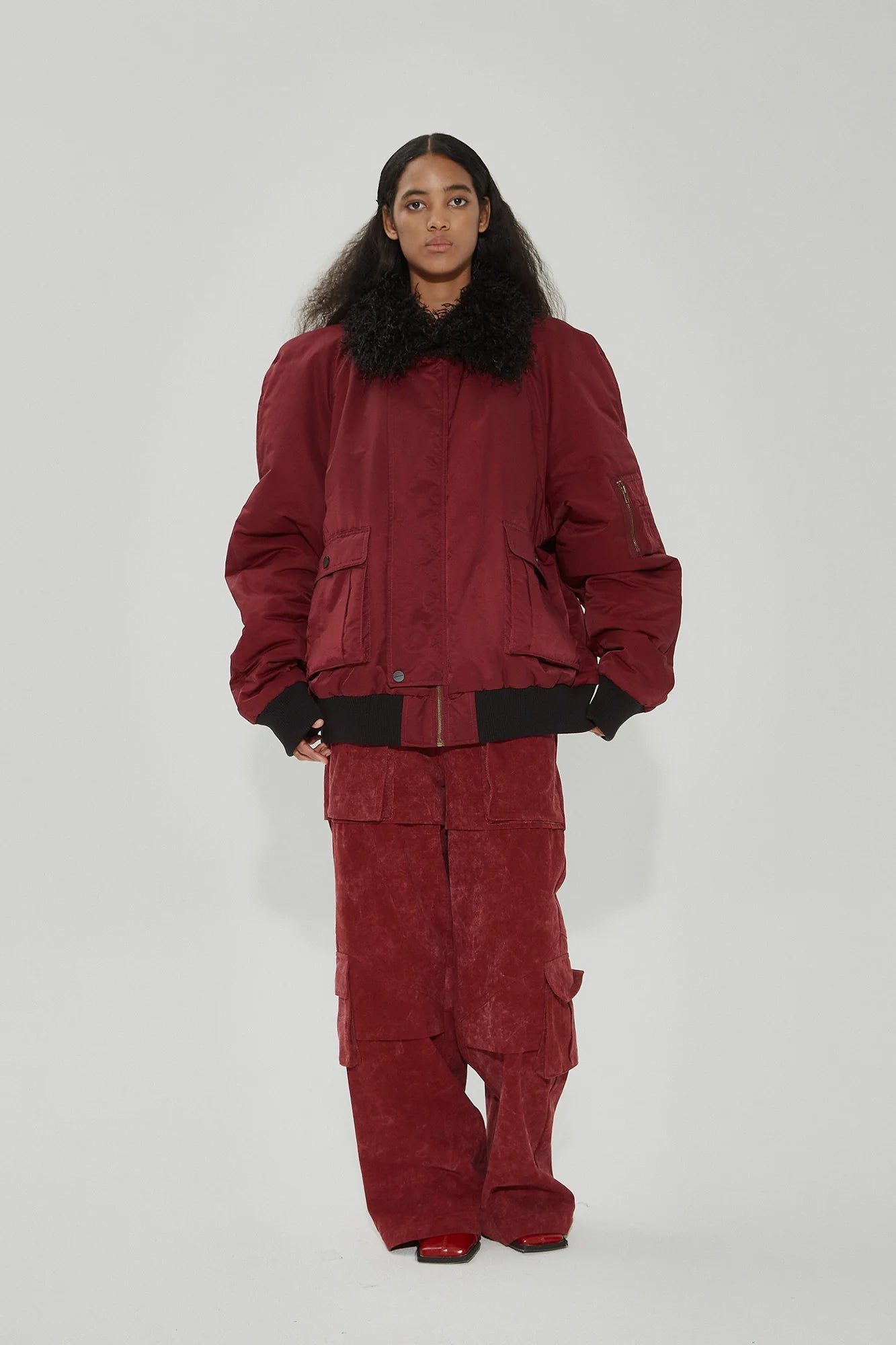 VANN VALRENCE Faux-Fur Collar Puffer Bomber Jacket