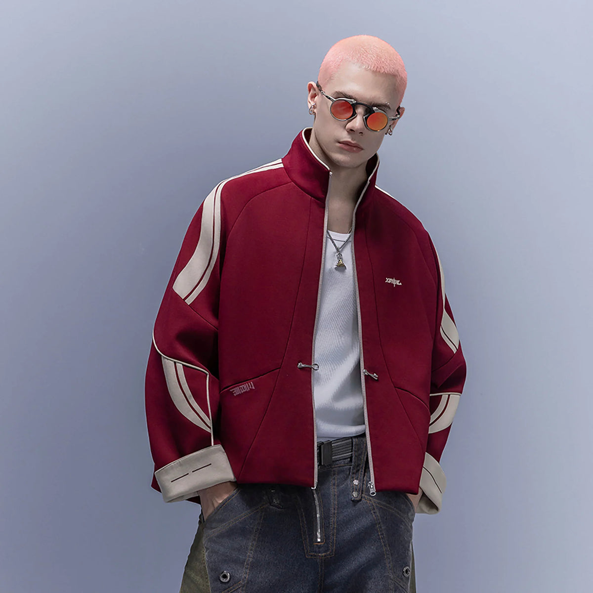 XIPHEVIL Contrast-Paneled Raglan Track Jacket Red