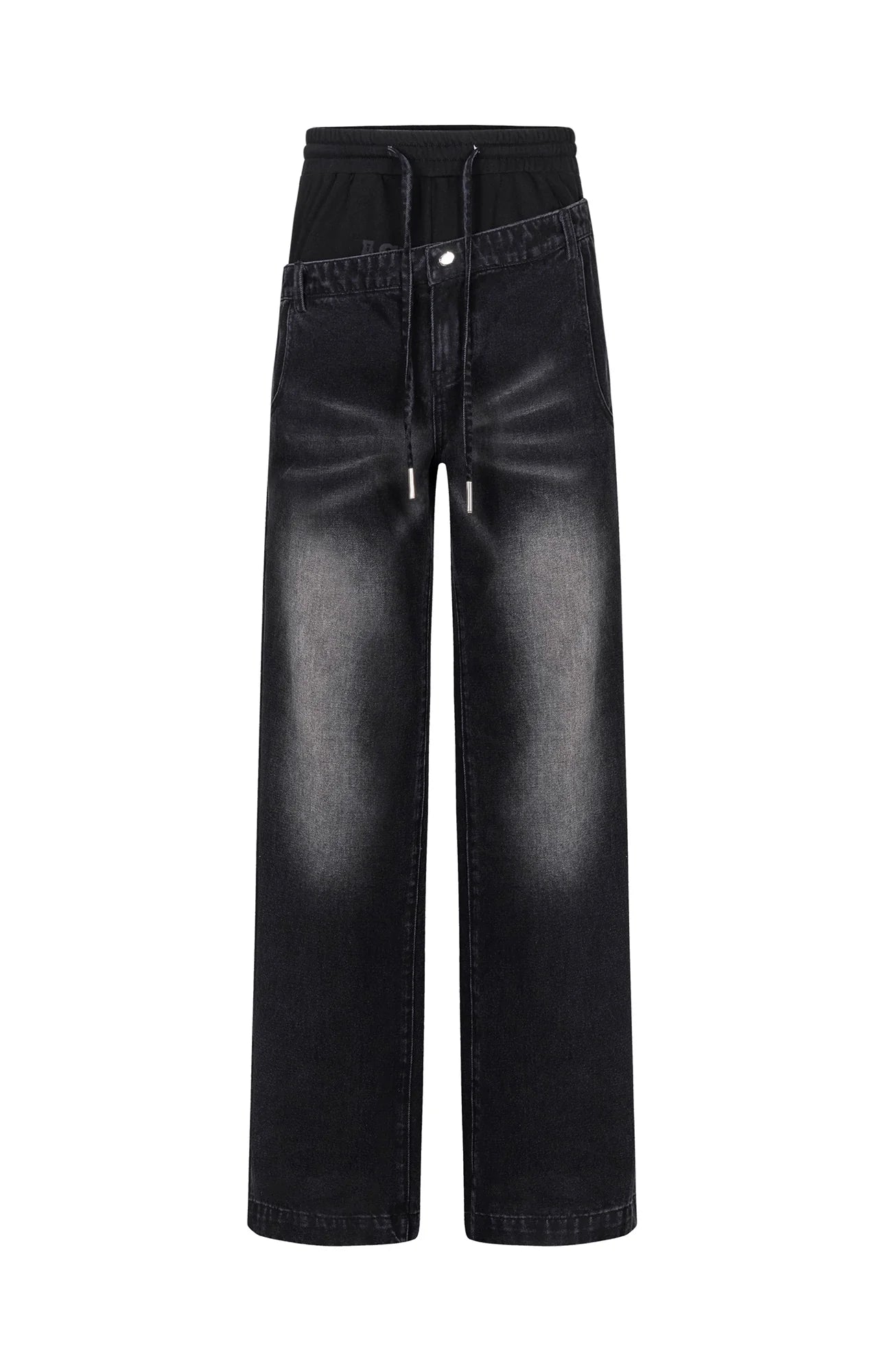 TIWILLTANG Layered Sweatband Washed Denim Pants