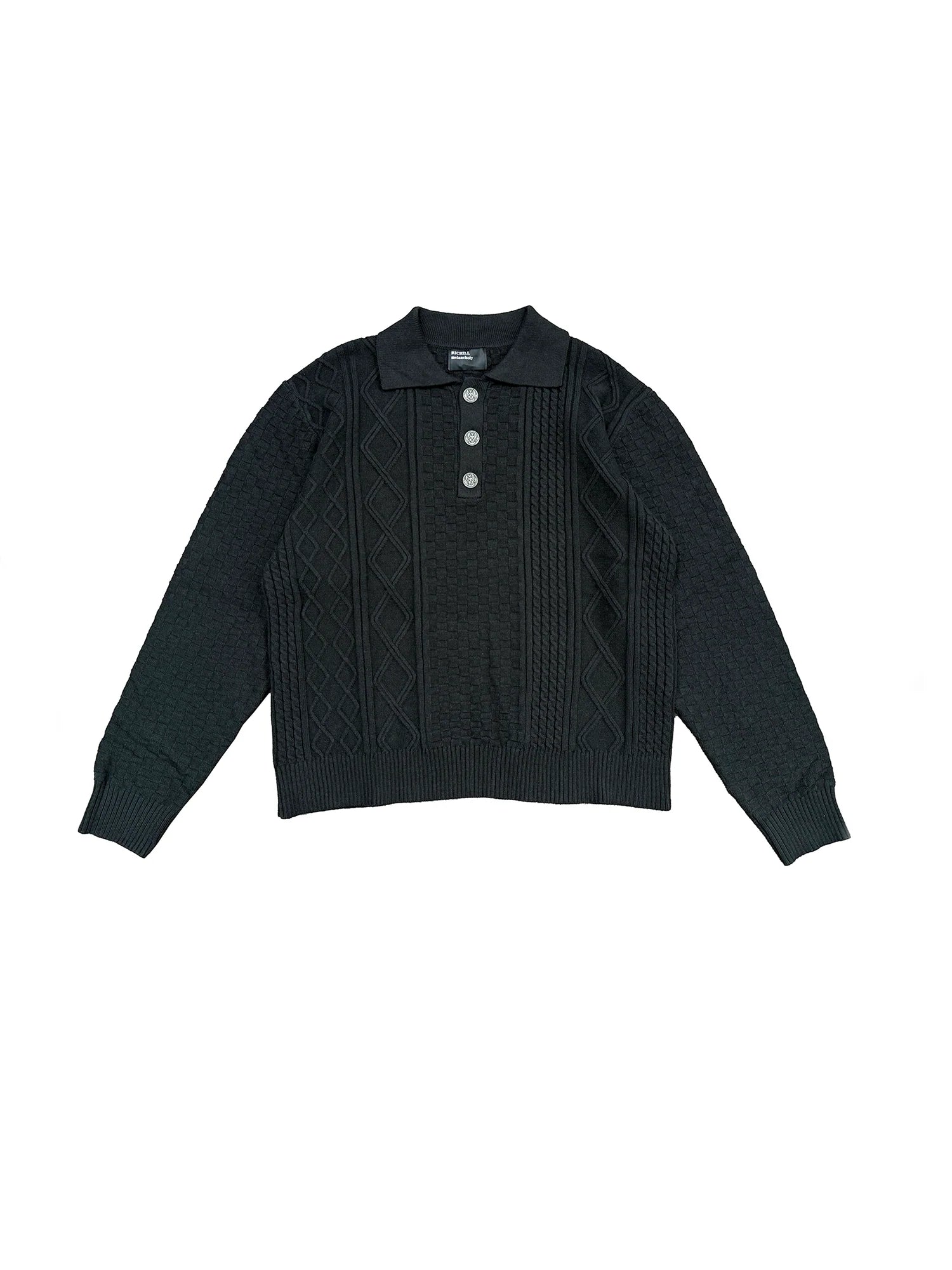 RICHILL Classic Mental-Button Cable Polo Sweater
