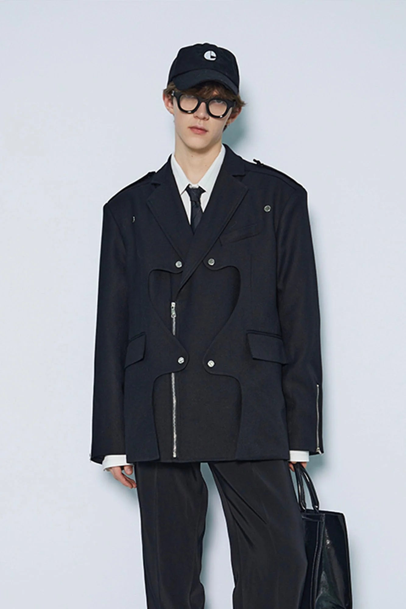 ASSEEN Deconstructed Ripple-Panel Zip Blazer