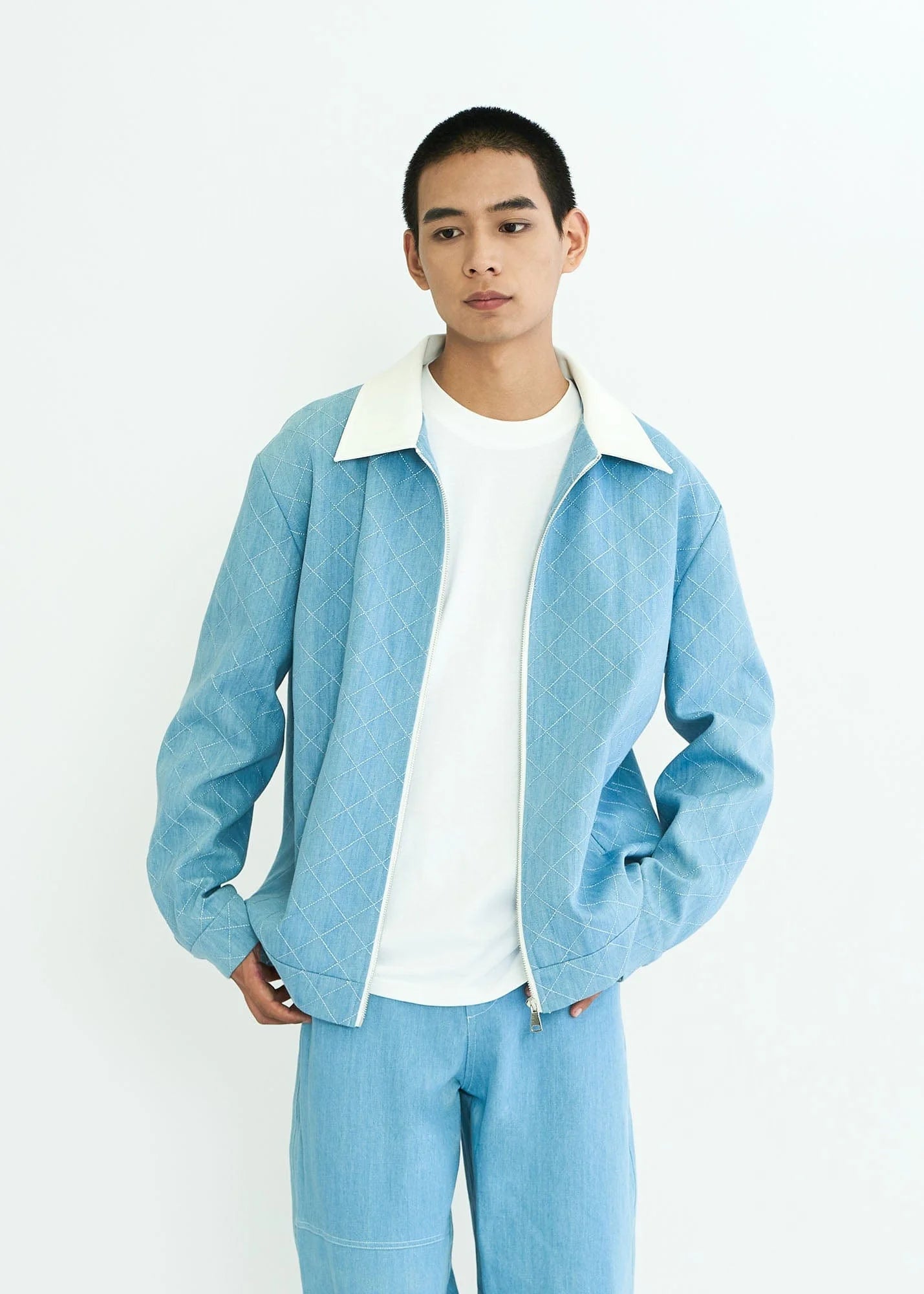 WIID Quilt-Stitch Contrast Collar Jacket