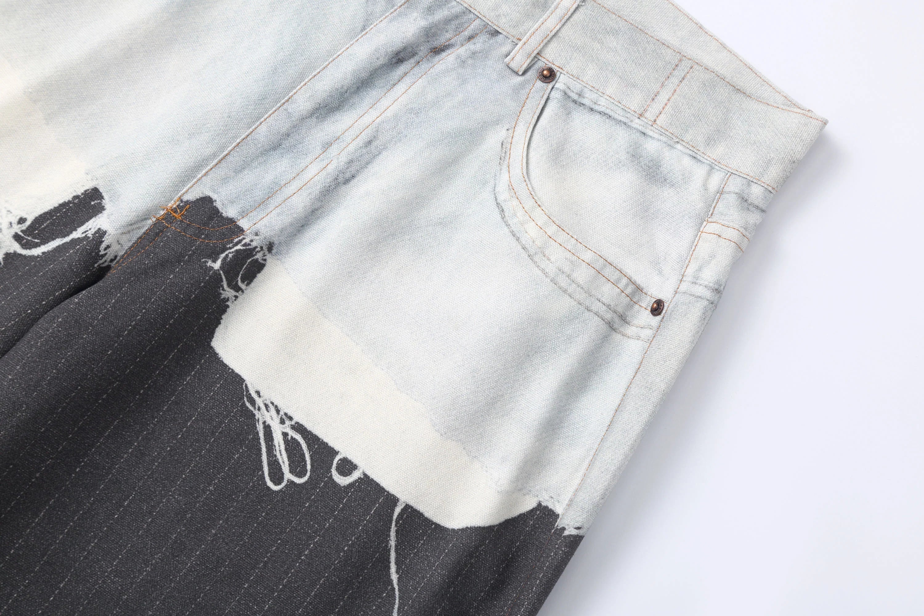 CLP Denim-Waist Pinstripe Straight-Leg Pants
