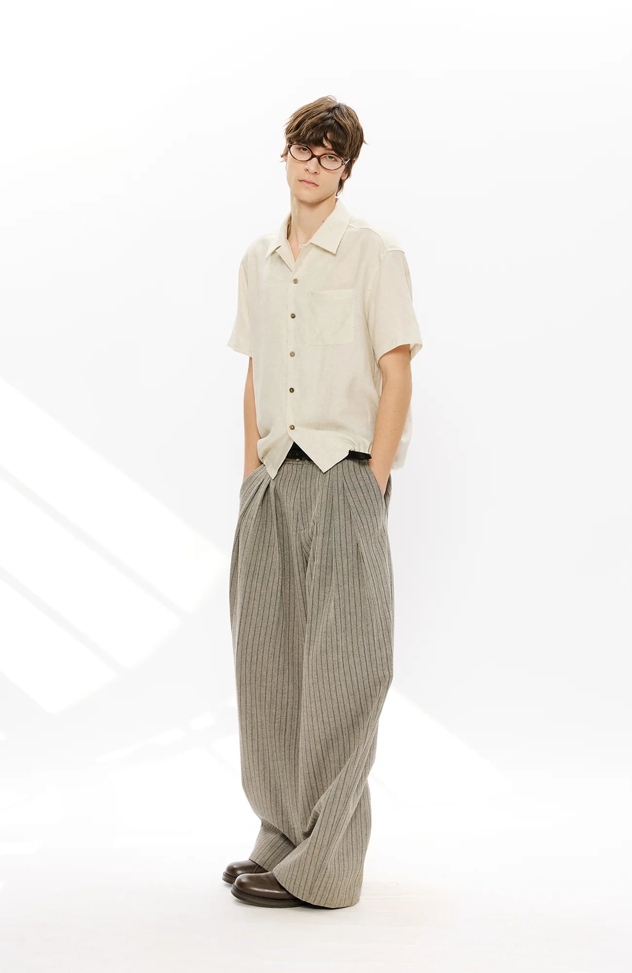 KREATE Pinstripe Pleated Draped Wide Trousers