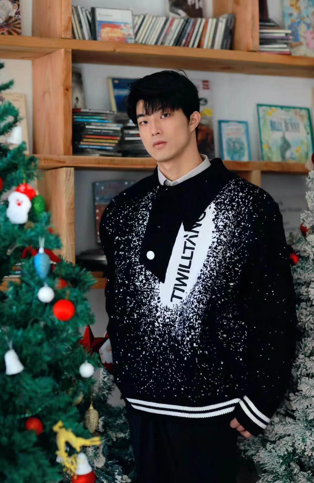 TIWILLTANG Asym Collar Embroidered LOGO Sweater