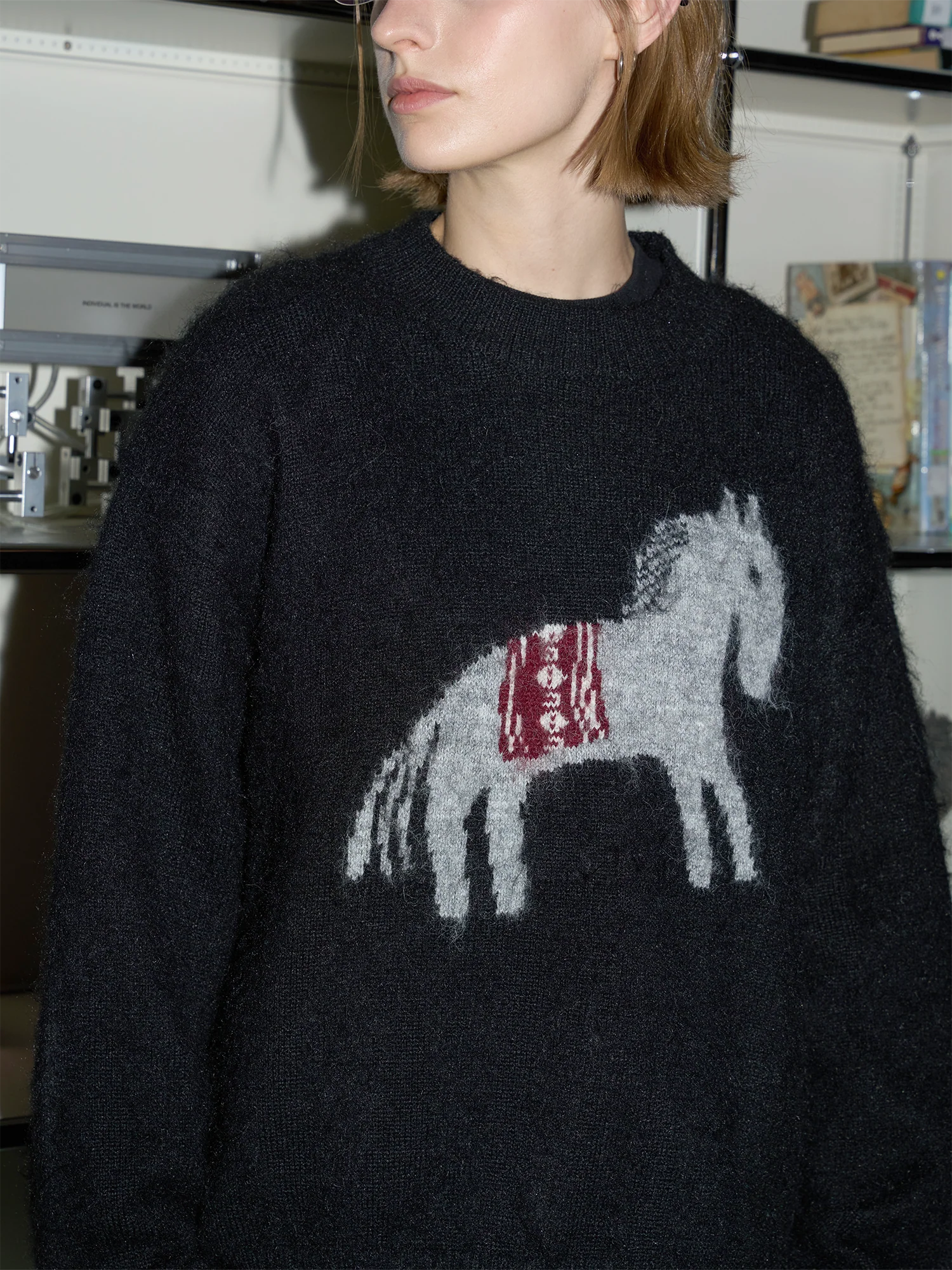 LABELROOM Fuzzy Horse Jacquard Sweater