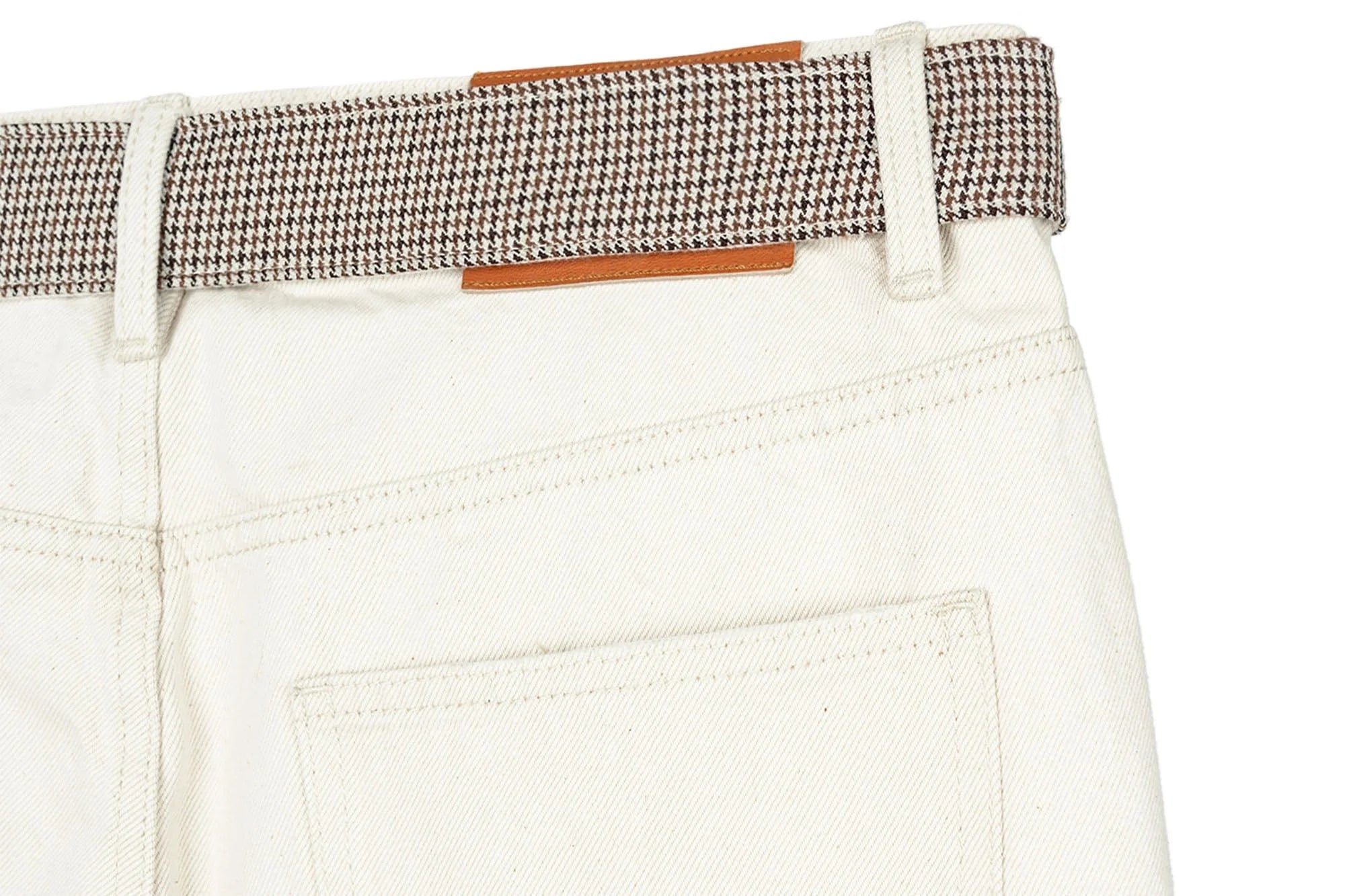 OKAYTHXBYE Detachable Houndstooth Belt Distressed Wide-Leg Jeans