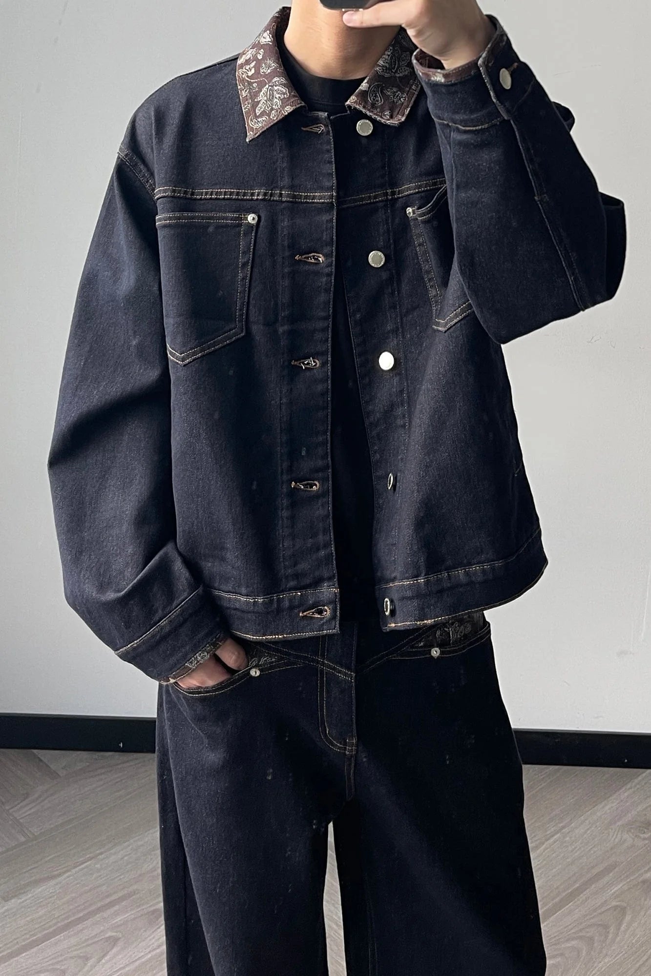 OKAYTHXBYE Floral-Lined Denim Jacket