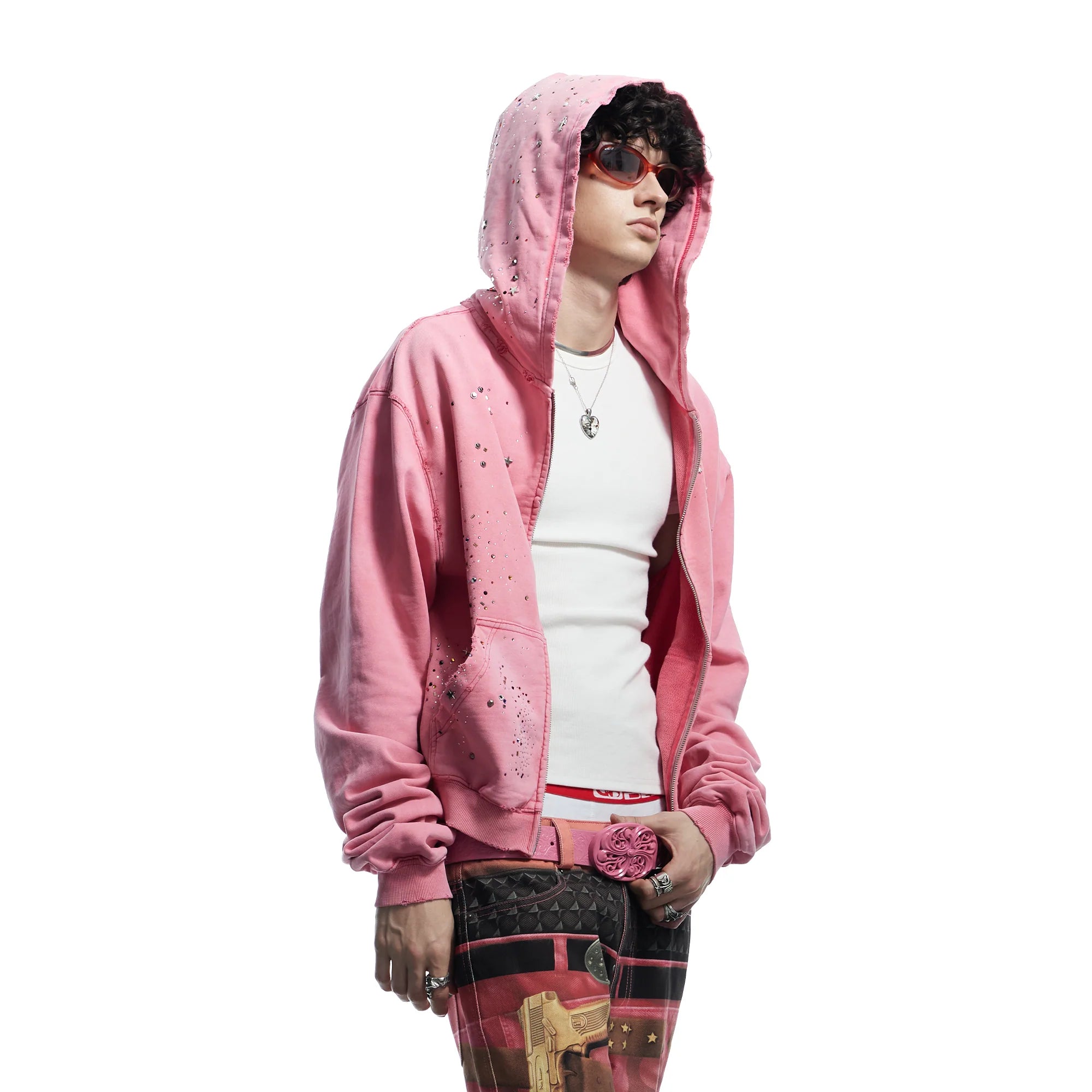 DND4DES Starry Diamond Washed Zip-Up Hoodie