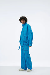 VANN VALRENCE Utility Pockets Denim Drawstring Oversized Jacket