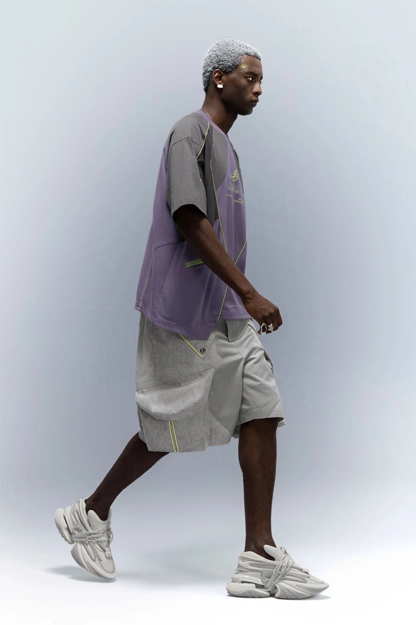 XIPHEVIL Washed Contrast Panel Pocket Utility Shorts Gray