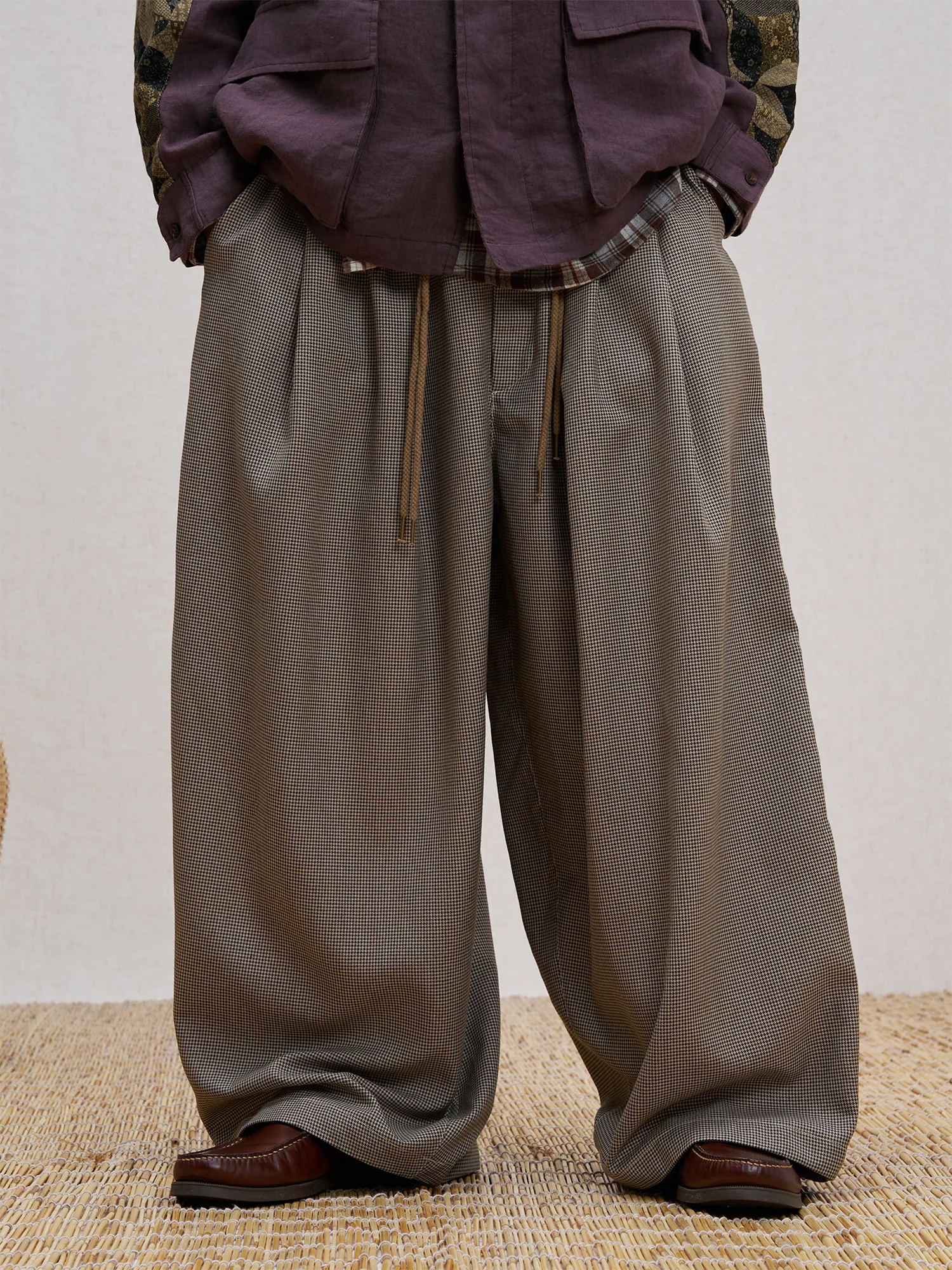UNLIMITED MOTE Wool Blend Houndstooth Drawstring Balloon Pants