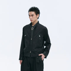 CATSSTAC Leather Panel Stand Collar Jacket