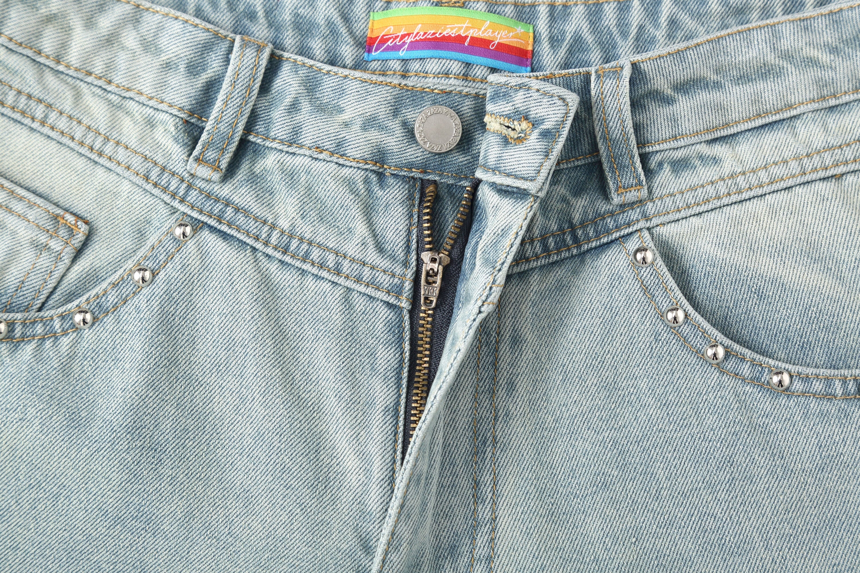 CLP Washed Diamond-Dusted Curved-Leg Jeans