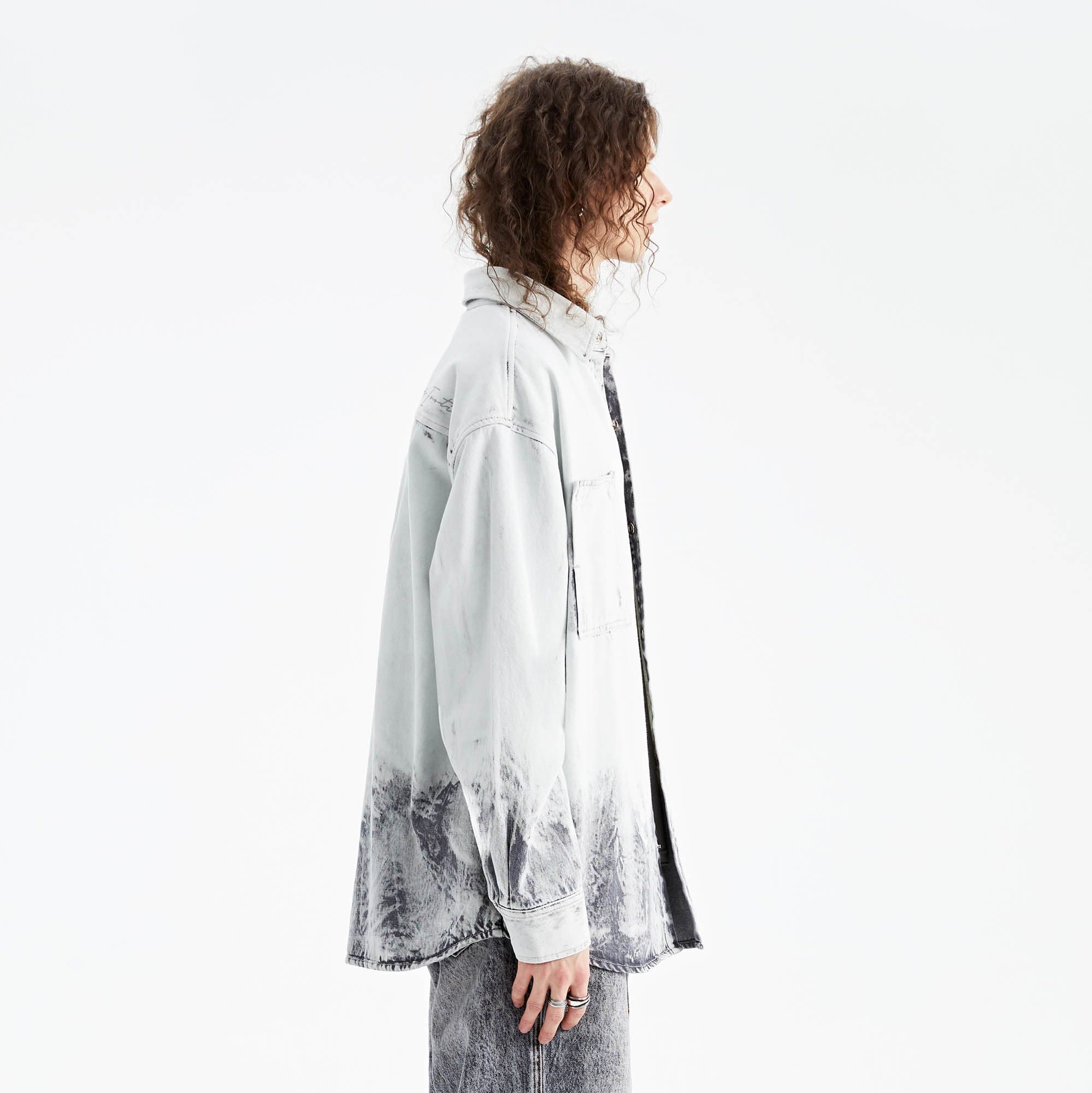ORGANIC EMOTION Distressed Snow Mountain Tie-Dye Denim Shirt