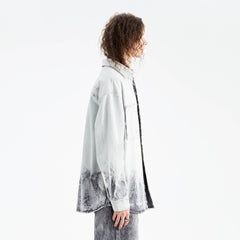 ORGANIC EMOTION Distressed Snow Mountain Tie-Dye Denim Shirt