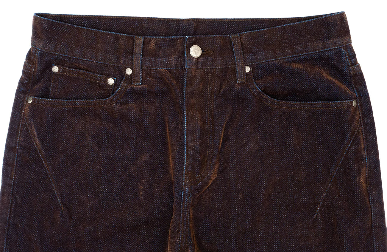 IN EXISTENCE Star Embroidered Herringbone Flocked Flare Jeans