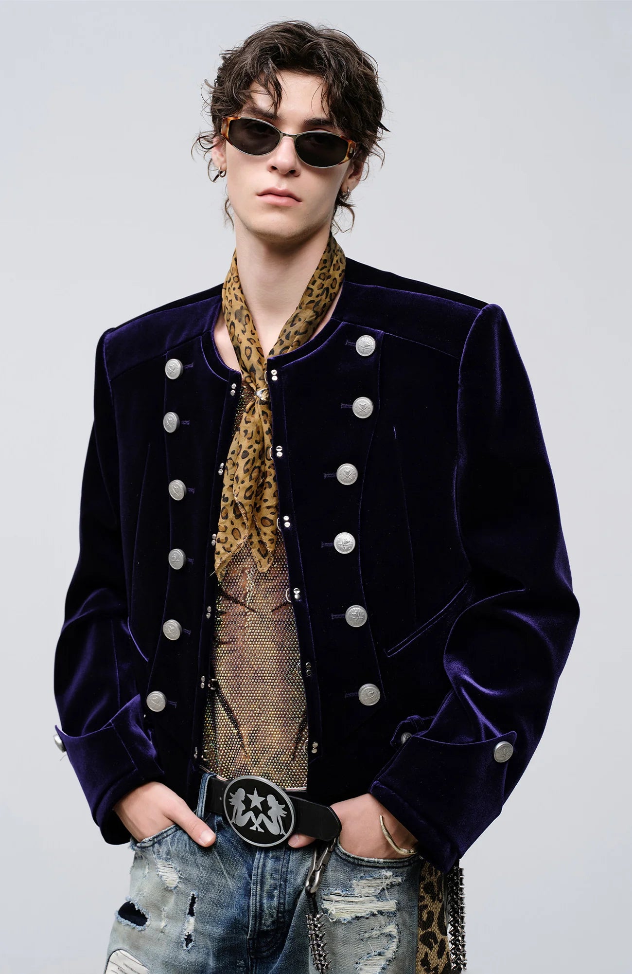 FACEONLAB Velvet Operatic Cropped Jacket Purple