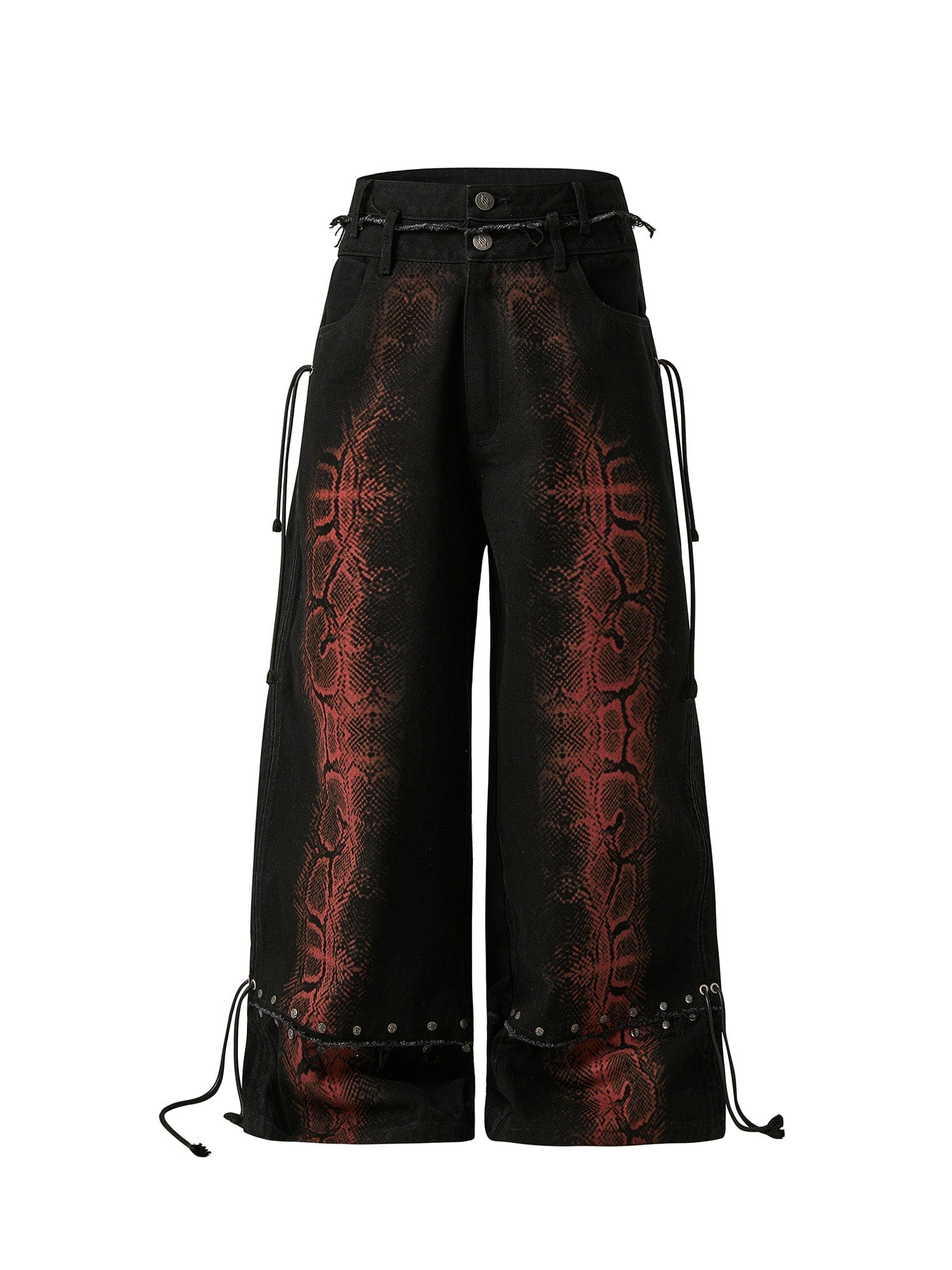 FLYERRER Washed Contrast Snakeskin Drawcord Wide-Leg Jeans