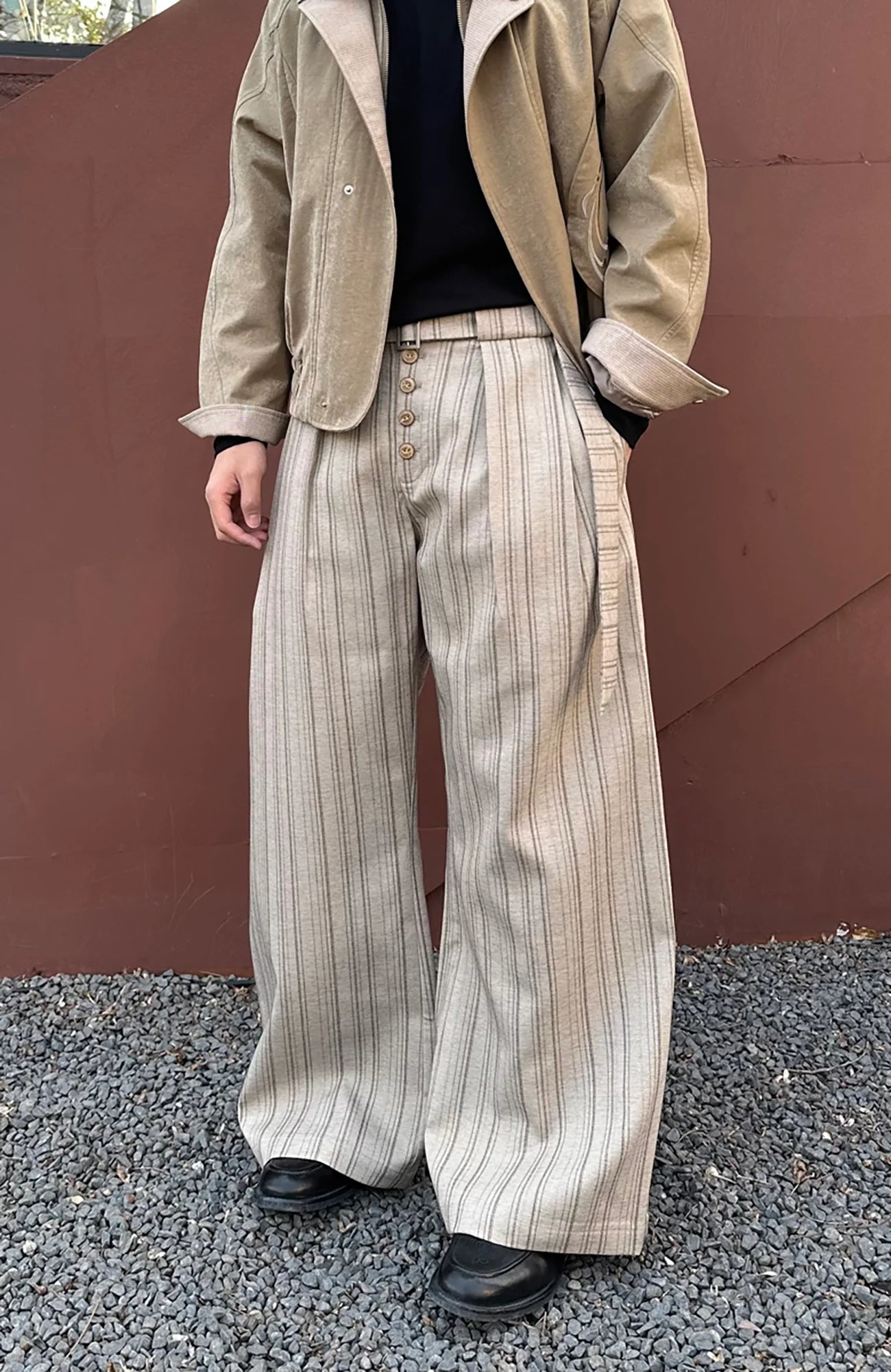 CATSSTAC Button-Closure Striped Double-Pleat Trousers